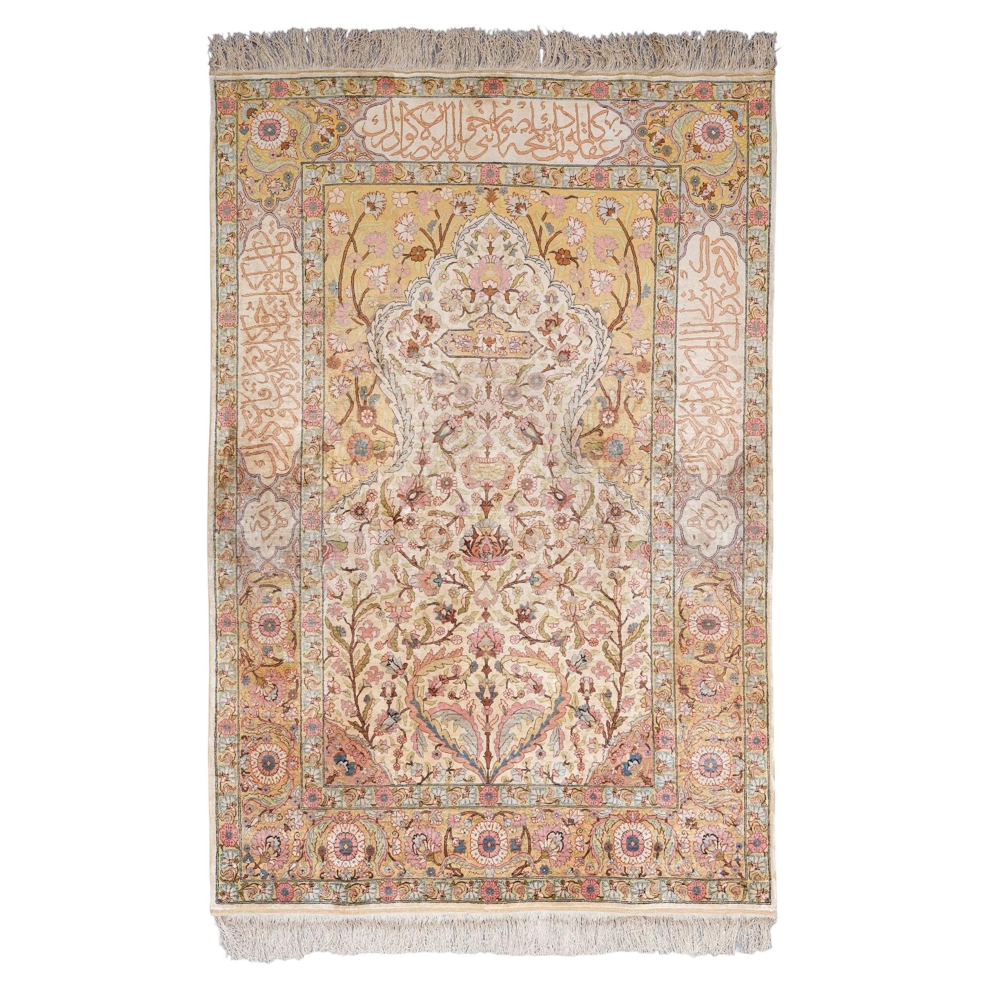 Antique Signed Hereke Silk Rug - Mid 20th Century