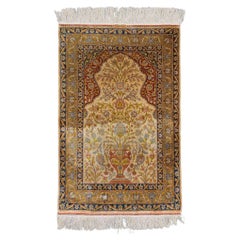 Antique Signed Hereke Silk Rug - Mid 20th Century