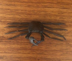 Antigua Escultura Japonesa Firmada de Cangrejo Articulado en Cobre Jizai Okimono