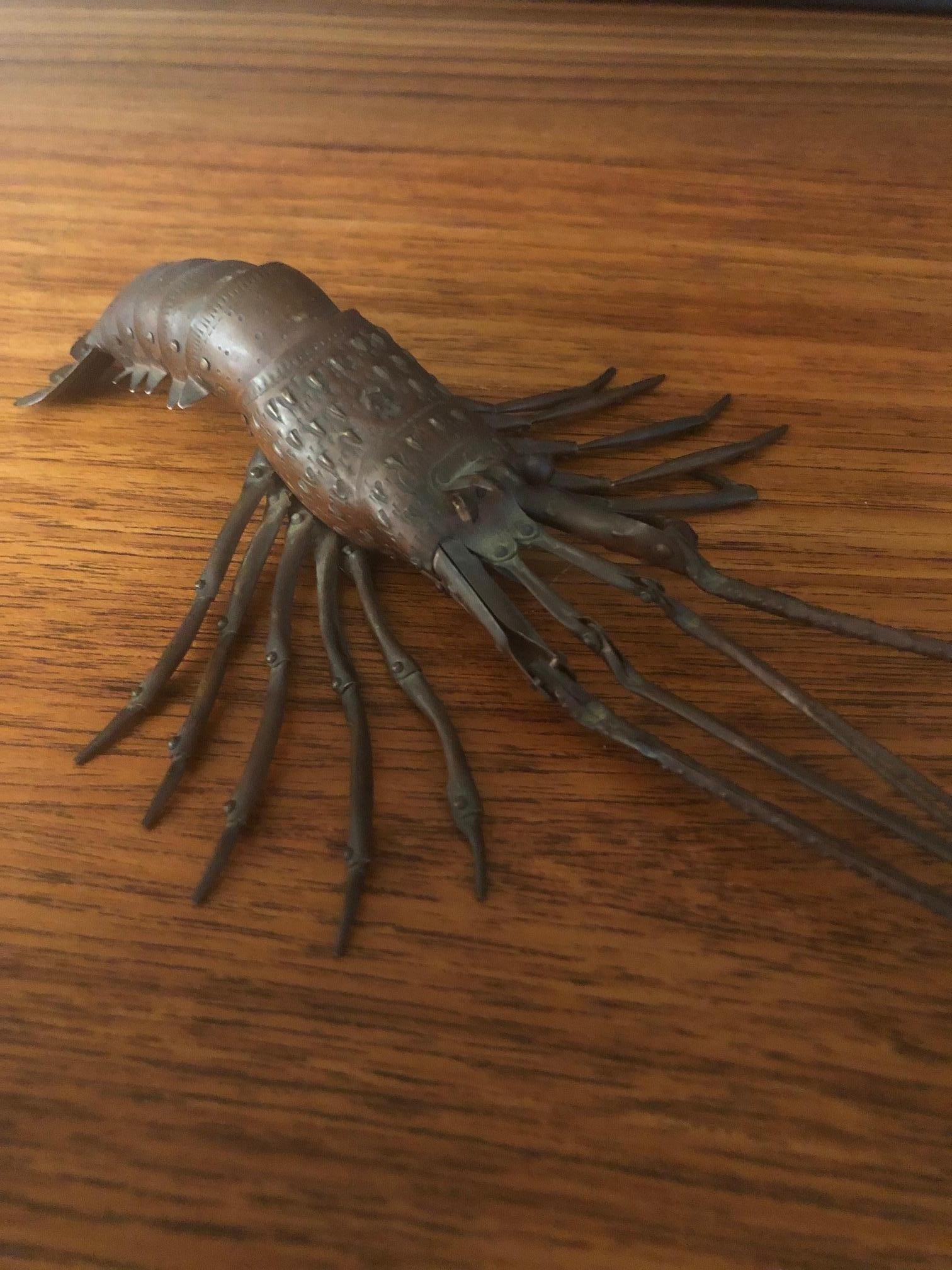 Antique Signed Japanese Articulated Lobster Sculpture in Copper Jizai Okimono In Good Condition In San Diego, CA