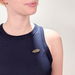 Spilla o spillone antico firmato Krementz Art Nouveau in oro 14K, smalto e perle