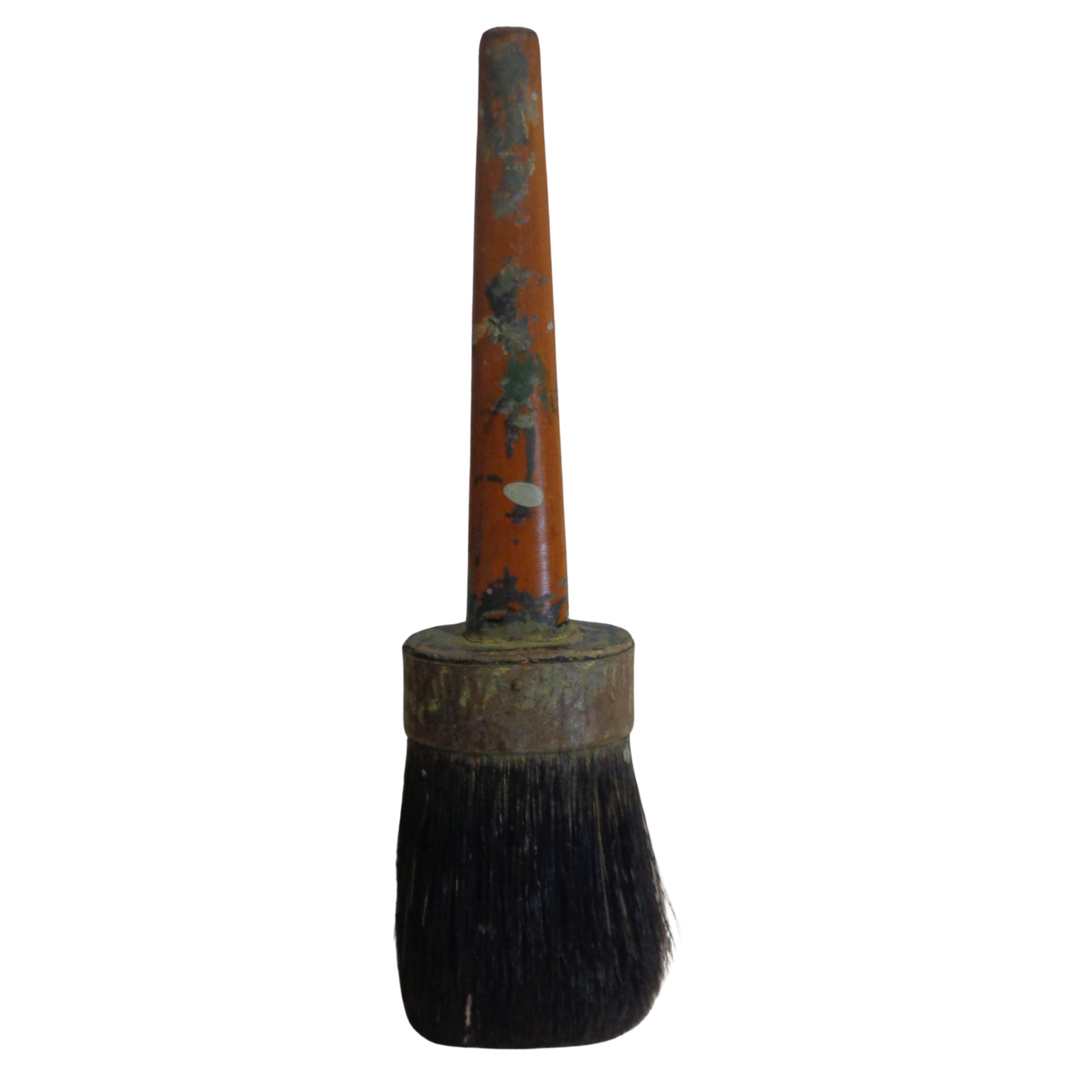 Metal  Antique Signed Large Horse Hair Paint Brush For Sale