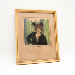 Antike signierte Lithographie von Manuel Robbe - The Cigarette