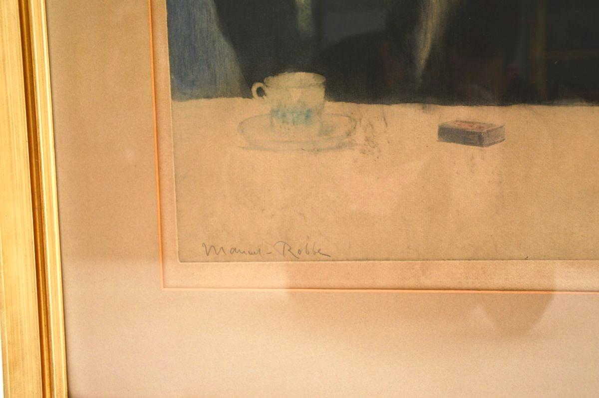 Litografía antigua firmada por Manuel Robbe - El Cigarrillo Francés en venta