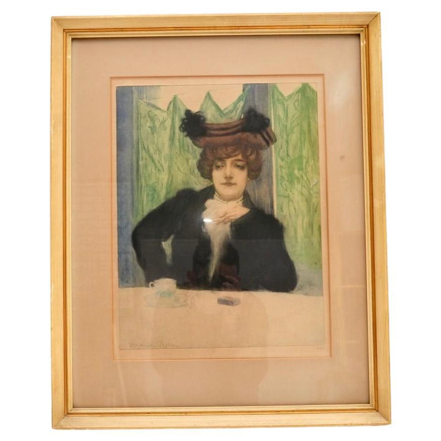 Litografía antigua firmada por Manuel Robbe - El Cigarrillo
