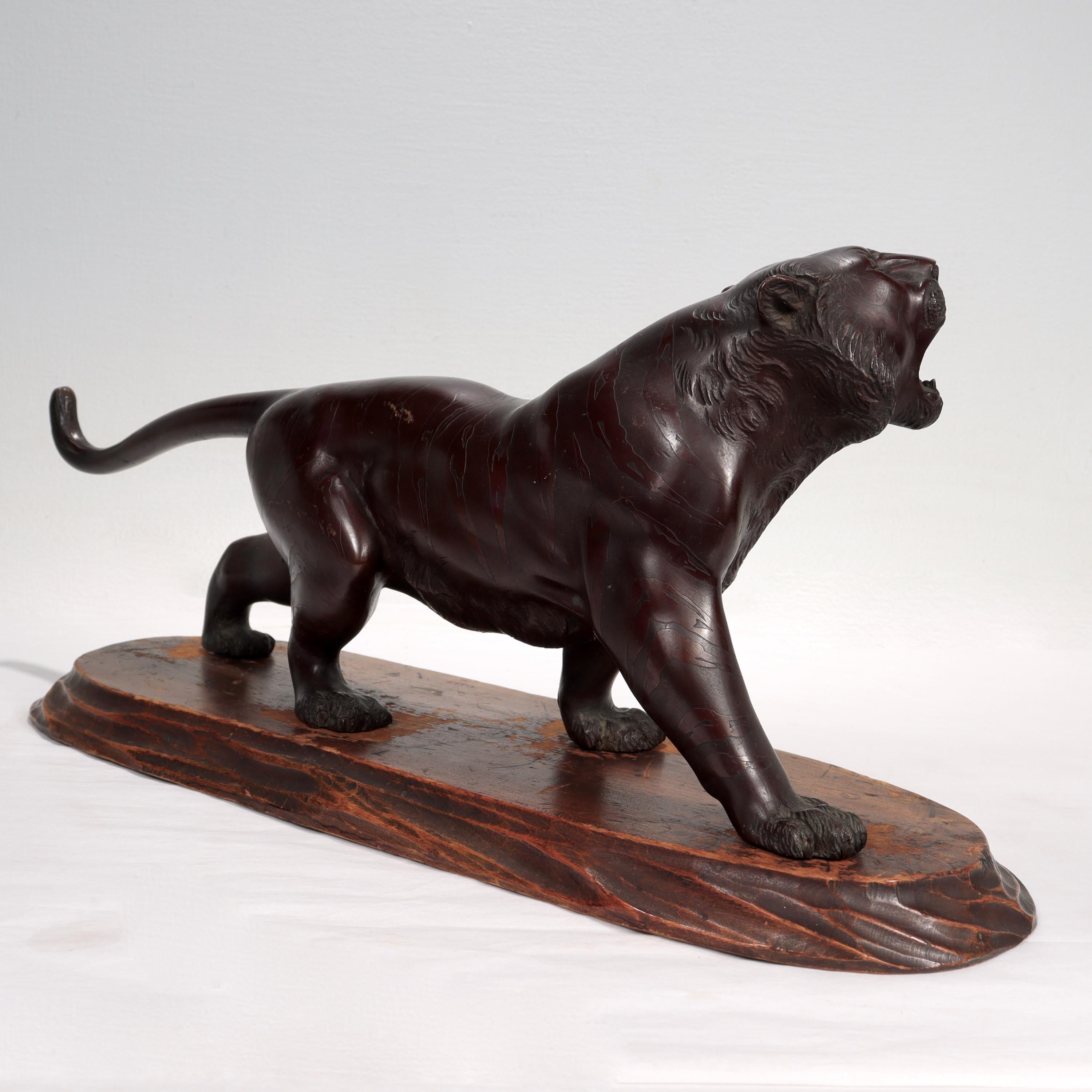 Antique Signed Meiji Period Japanese Bronze Tiger Sculpture 3
