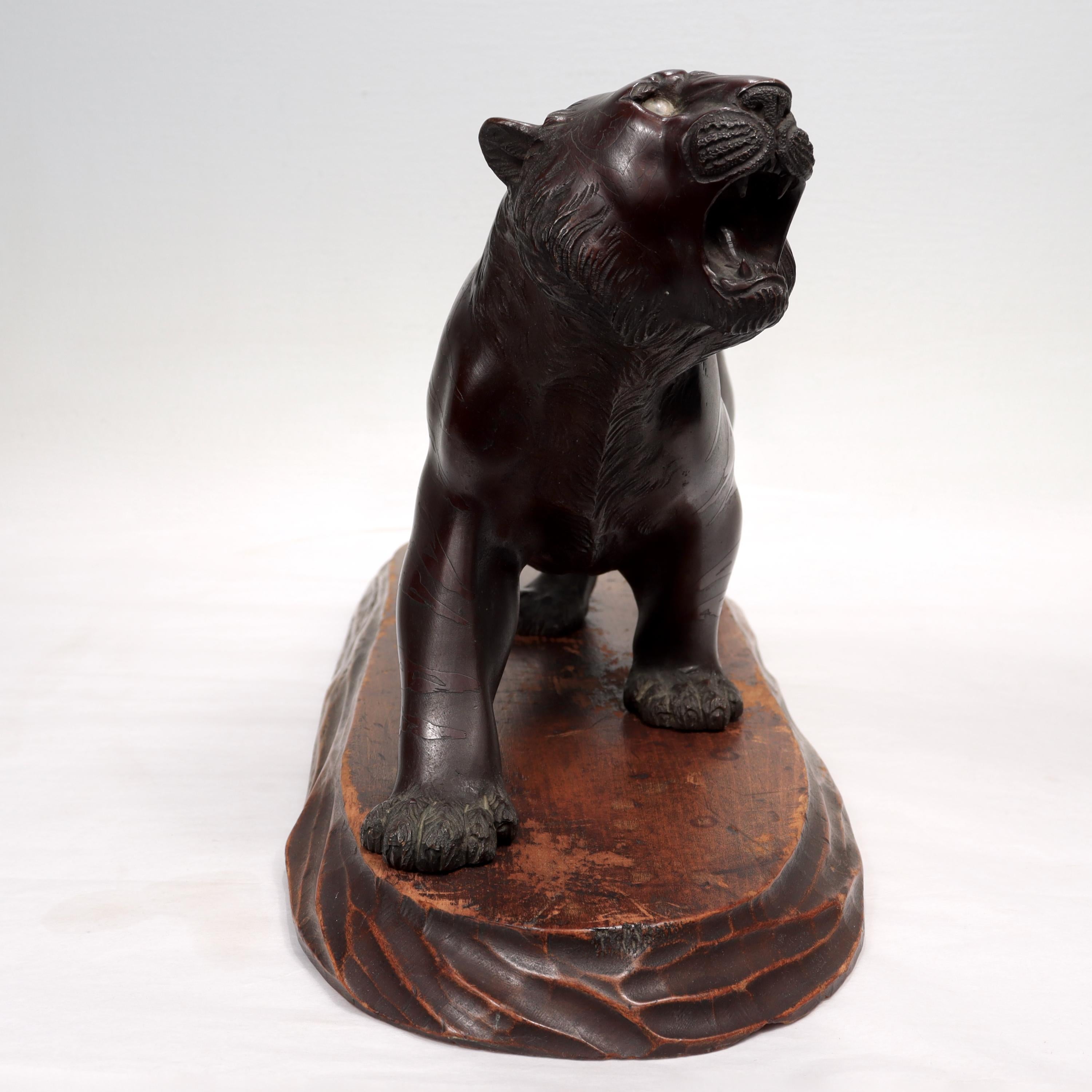 Antique Signed Meiji Period Japanese Bronze Tiger Sculpture 4