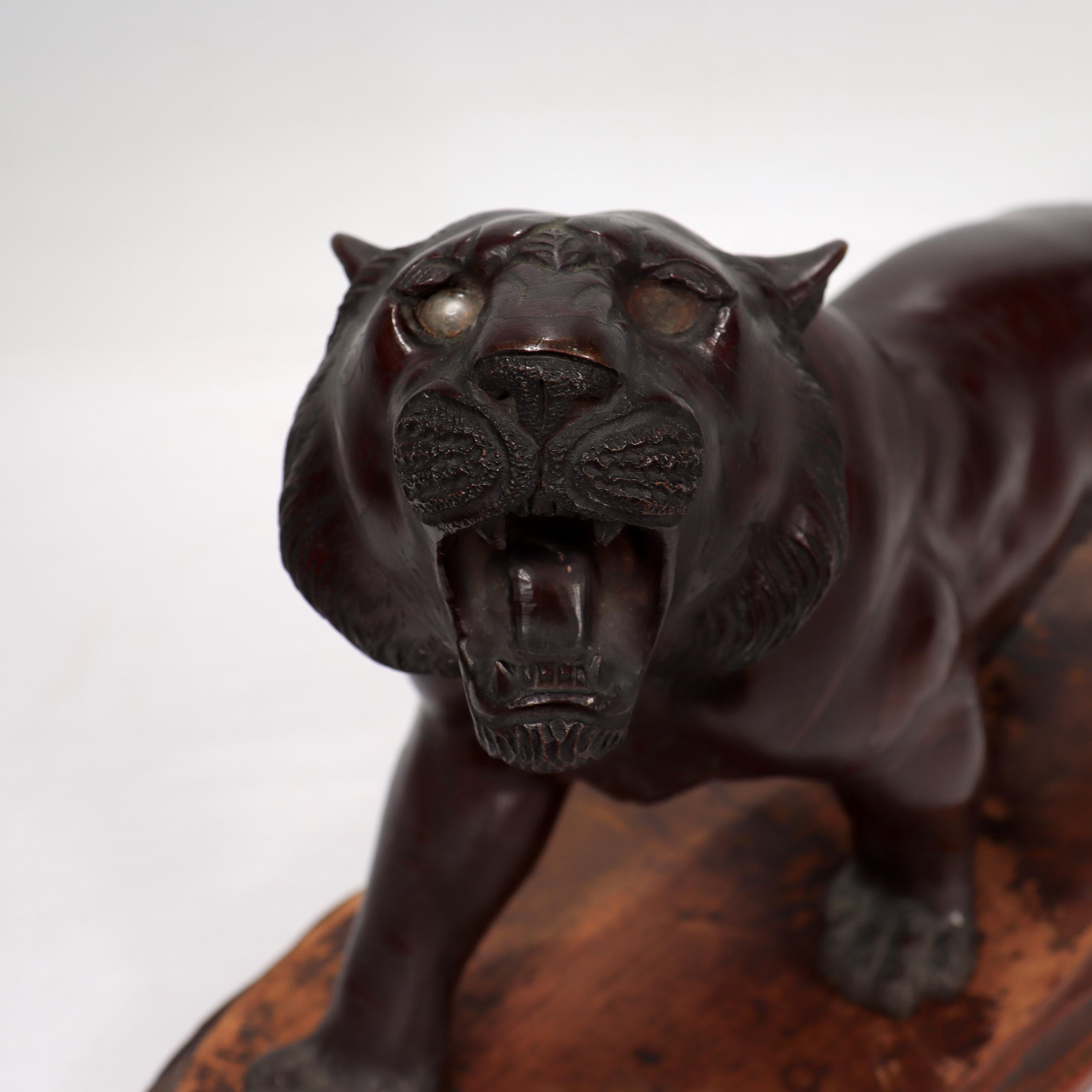 Antique Signed Meiji Period Japanese Bronze Tiger Sculpture 5