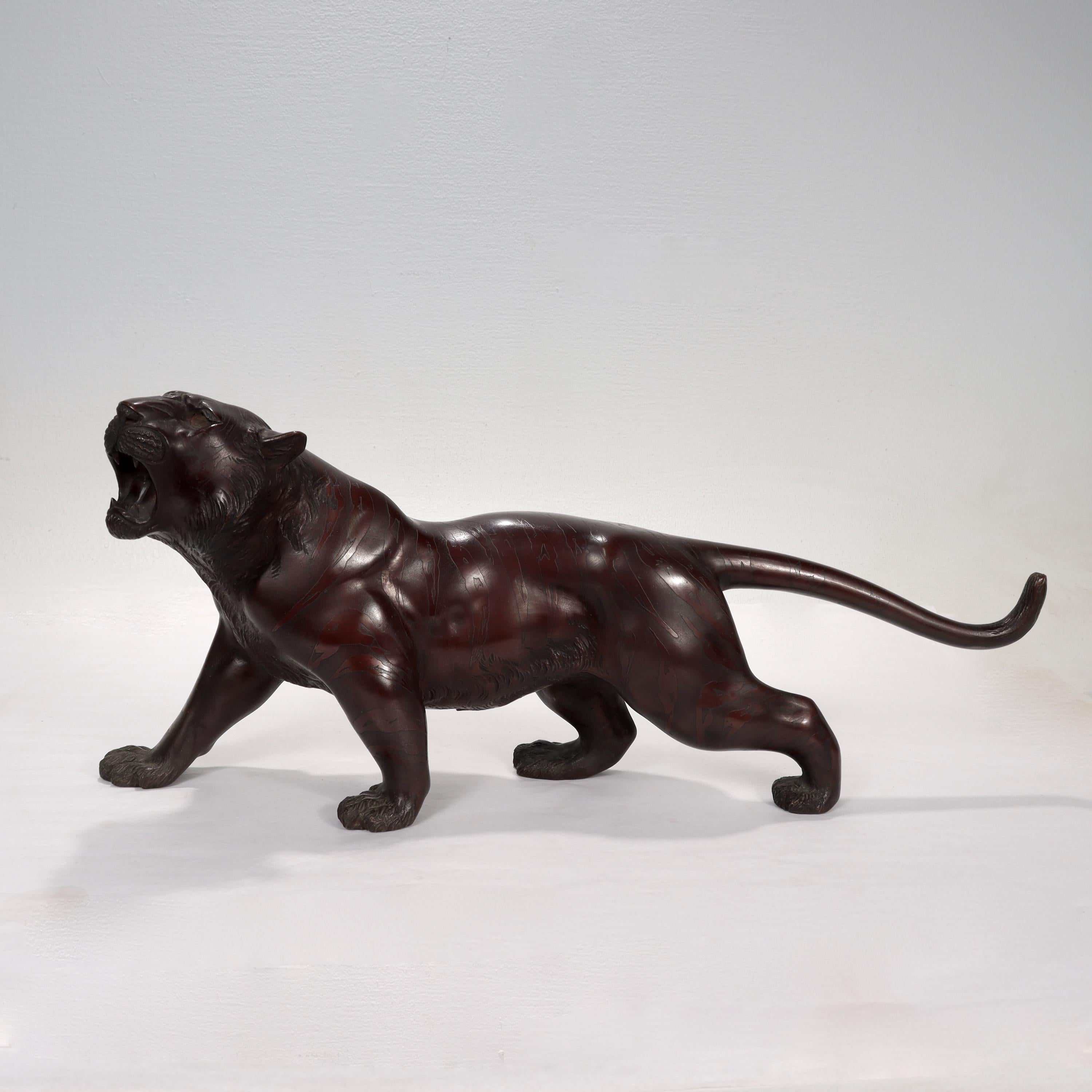 Antique Signed Meiji Period Japanese Bronze Tiger Sculpture 8