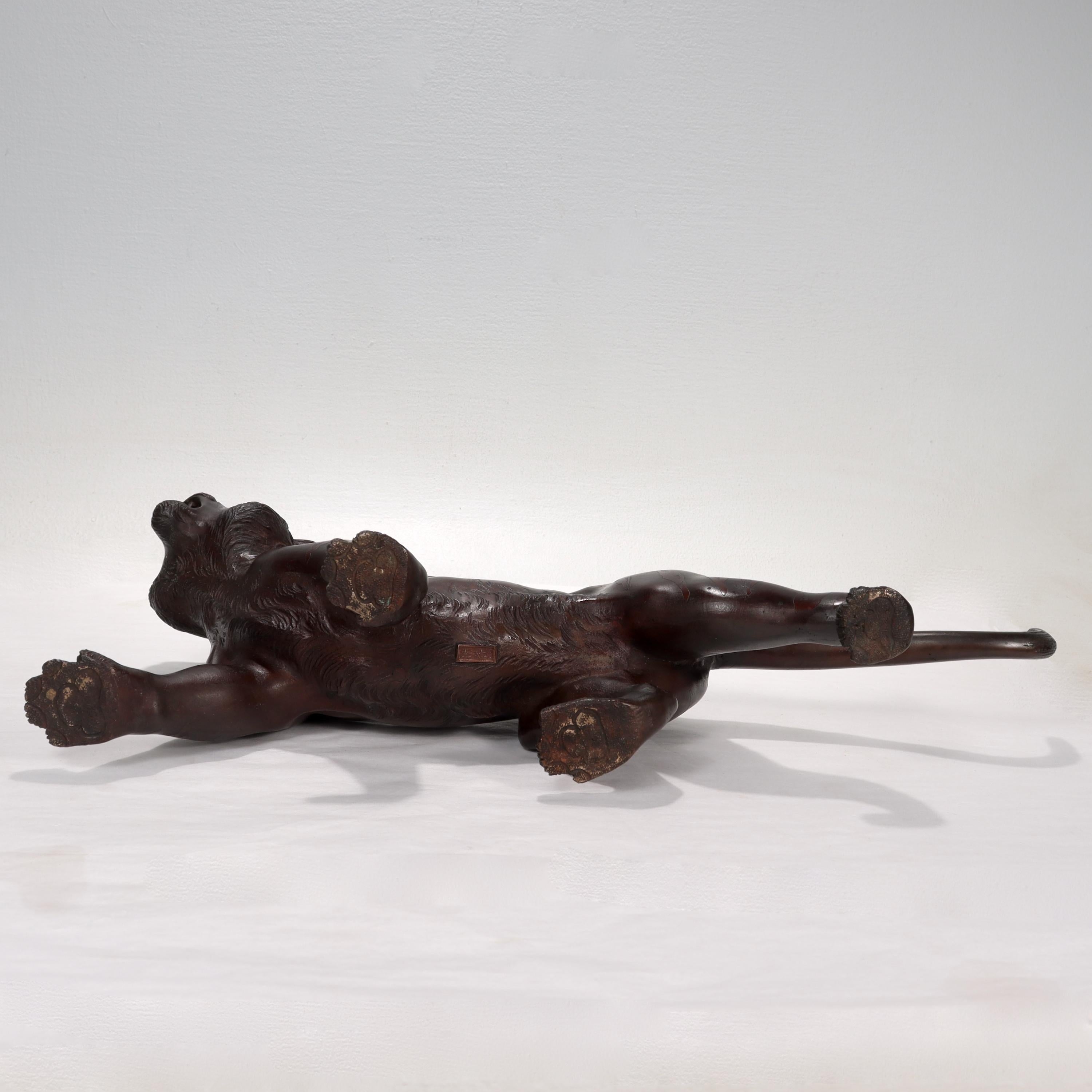 Antique Signed Meiji Period Japanese Bronze Tiger Sculpture 10