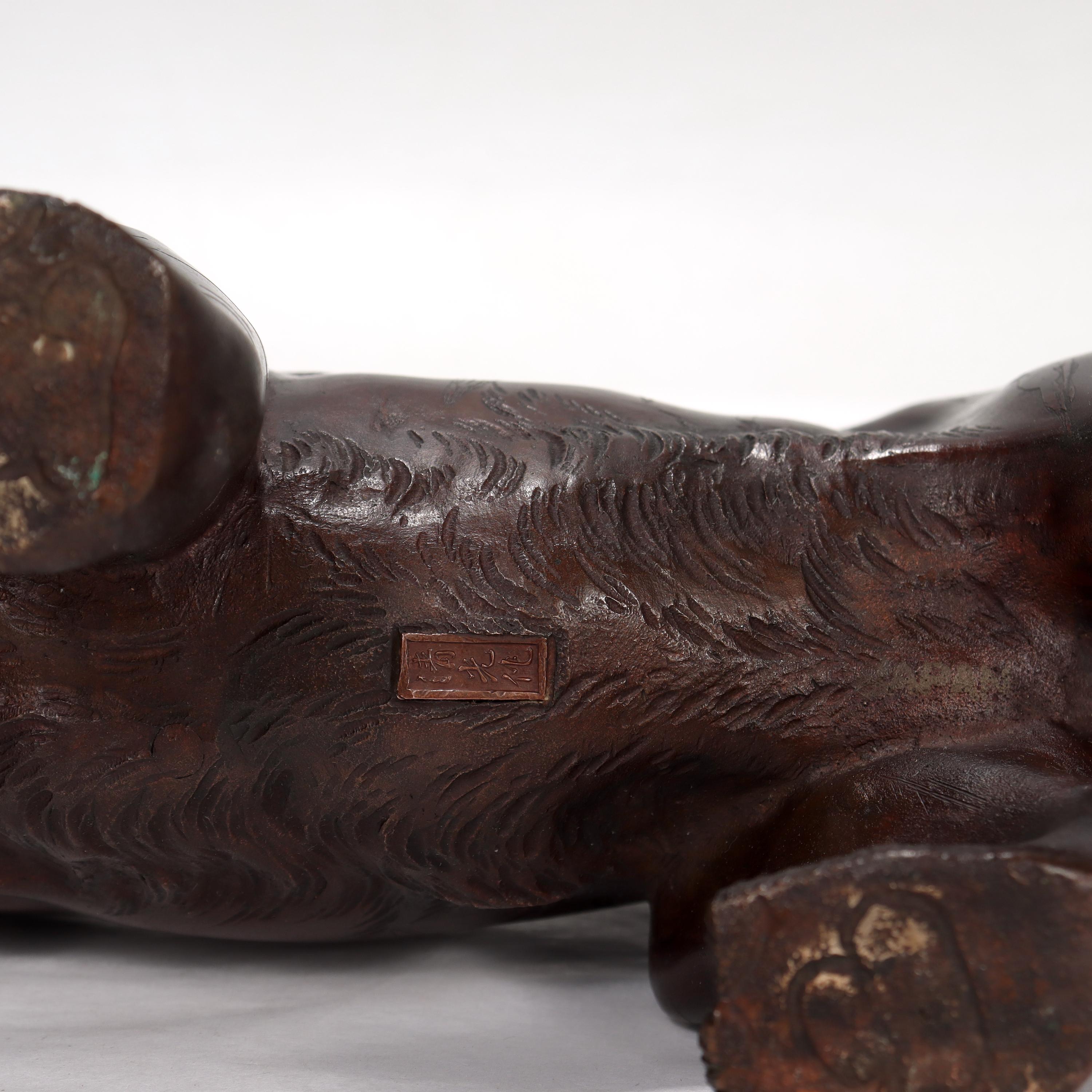 Antique Signed Meiji Period Japanese Bronze Tiger Sculpture 11