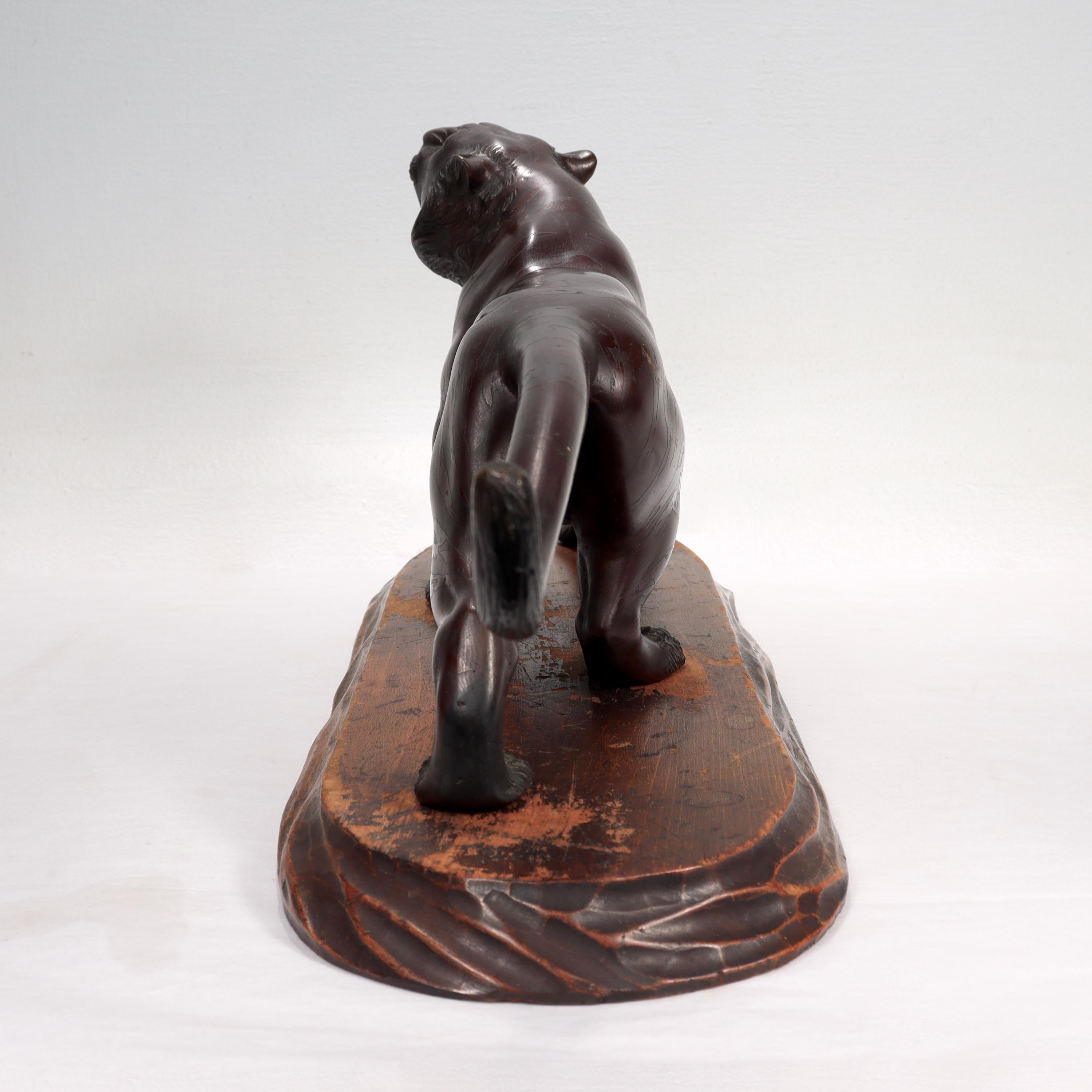 20th Century Antique Signed Meiji Period Japanese Bronze Tiger Sculpture