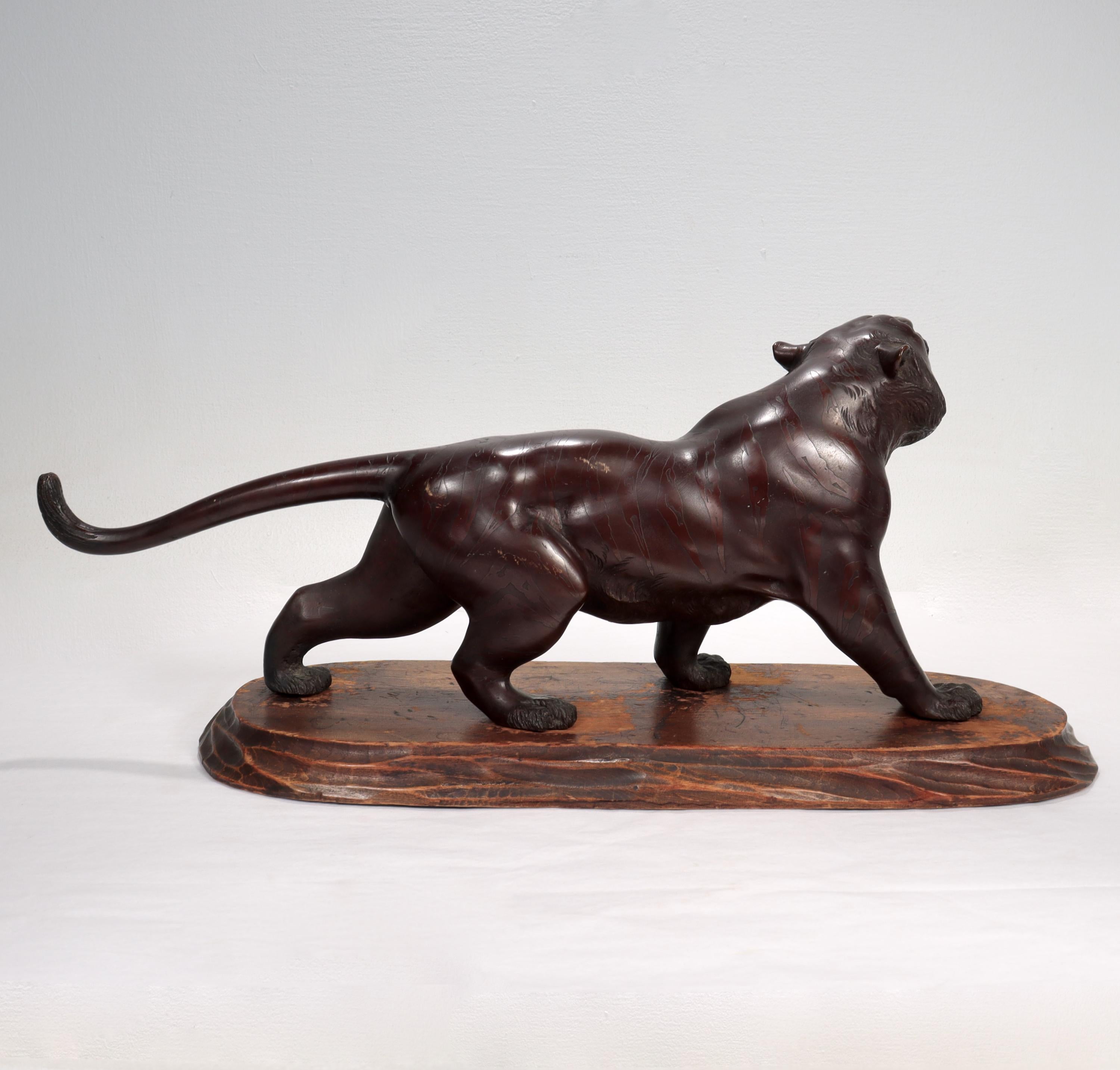Antique Signed Meiji Period Japanese Bronze Tiger Sculpture 1