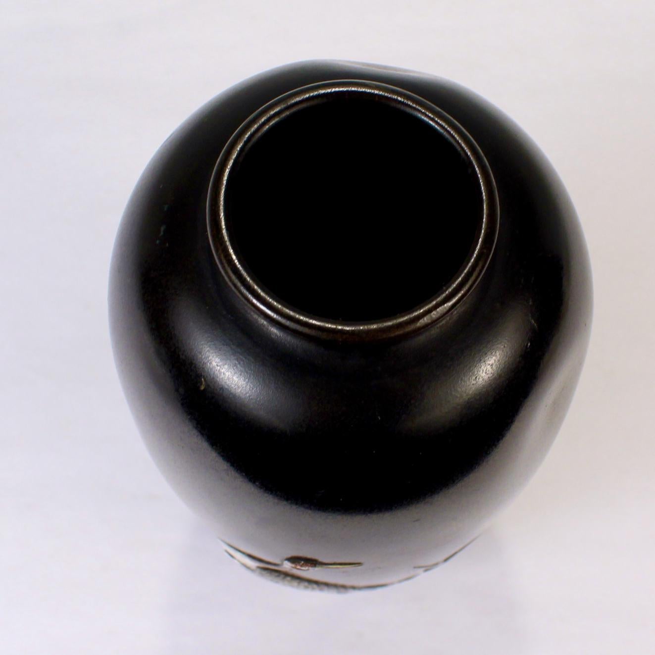 Antique Signed Meiji Period Japanese Mixed Metal Vase with Crane by
