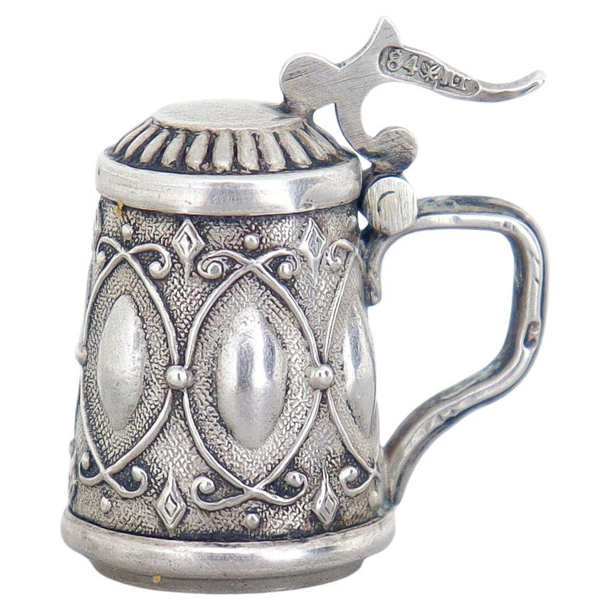 Antique Signed Miniature Russian 84 Zolotnik Silver Beer Stein