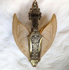 Antiker signierter Moe Bridges-Kronleuchter, Art déco, Tudor, 2er-Leuchte, Slip-Schirm