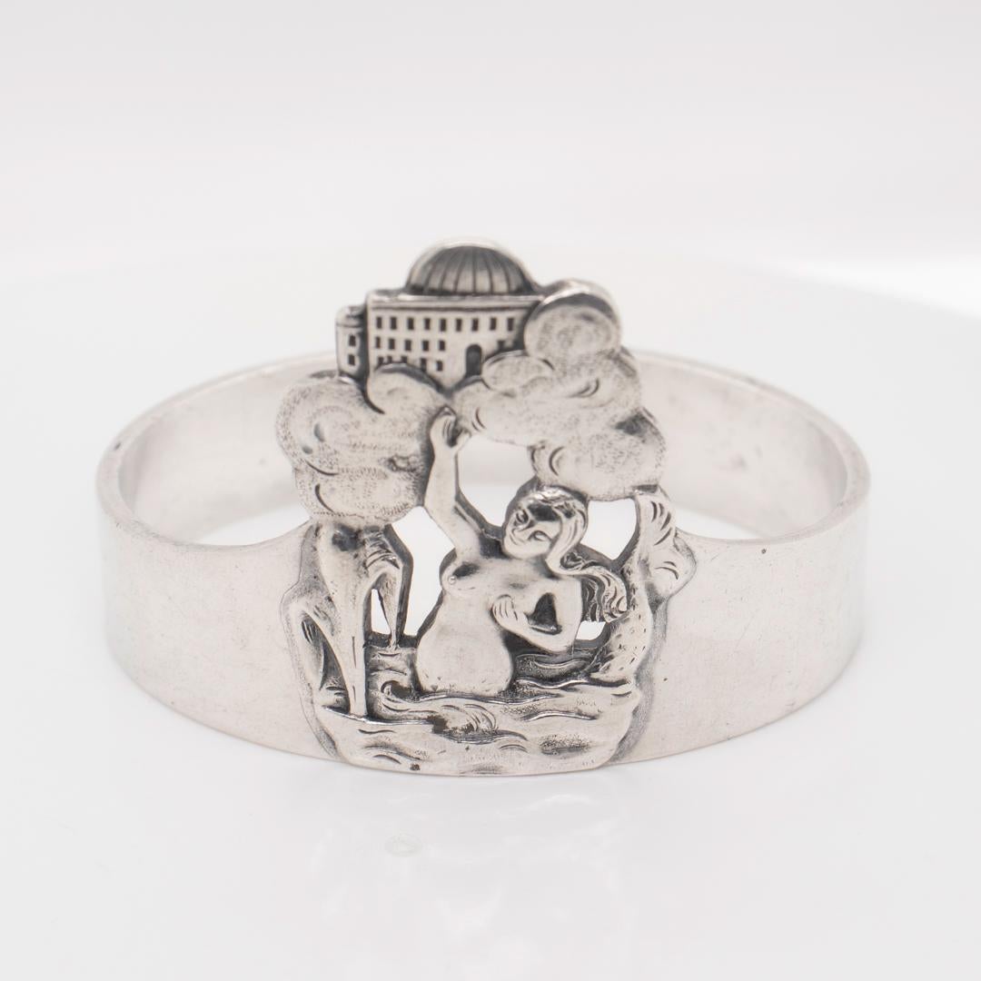 Ancienne bague de serviette norvégienne signée en argent Figural Mermaid Ring .830 Bon état - En vente à Philadelphia, PA