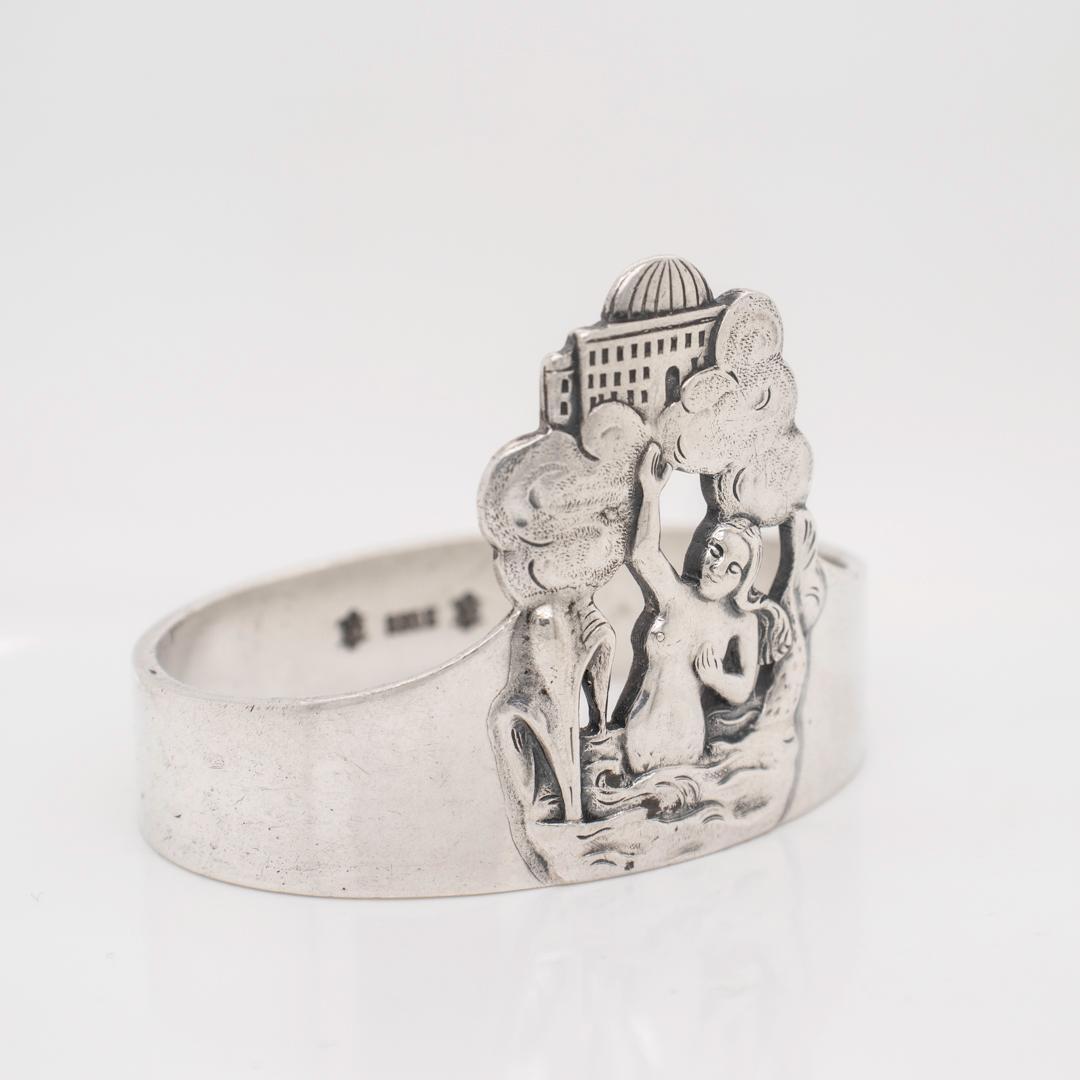 Antique Signed Norwegian .830 Silver Figural Mermaid Napkin Ring For Sale 1