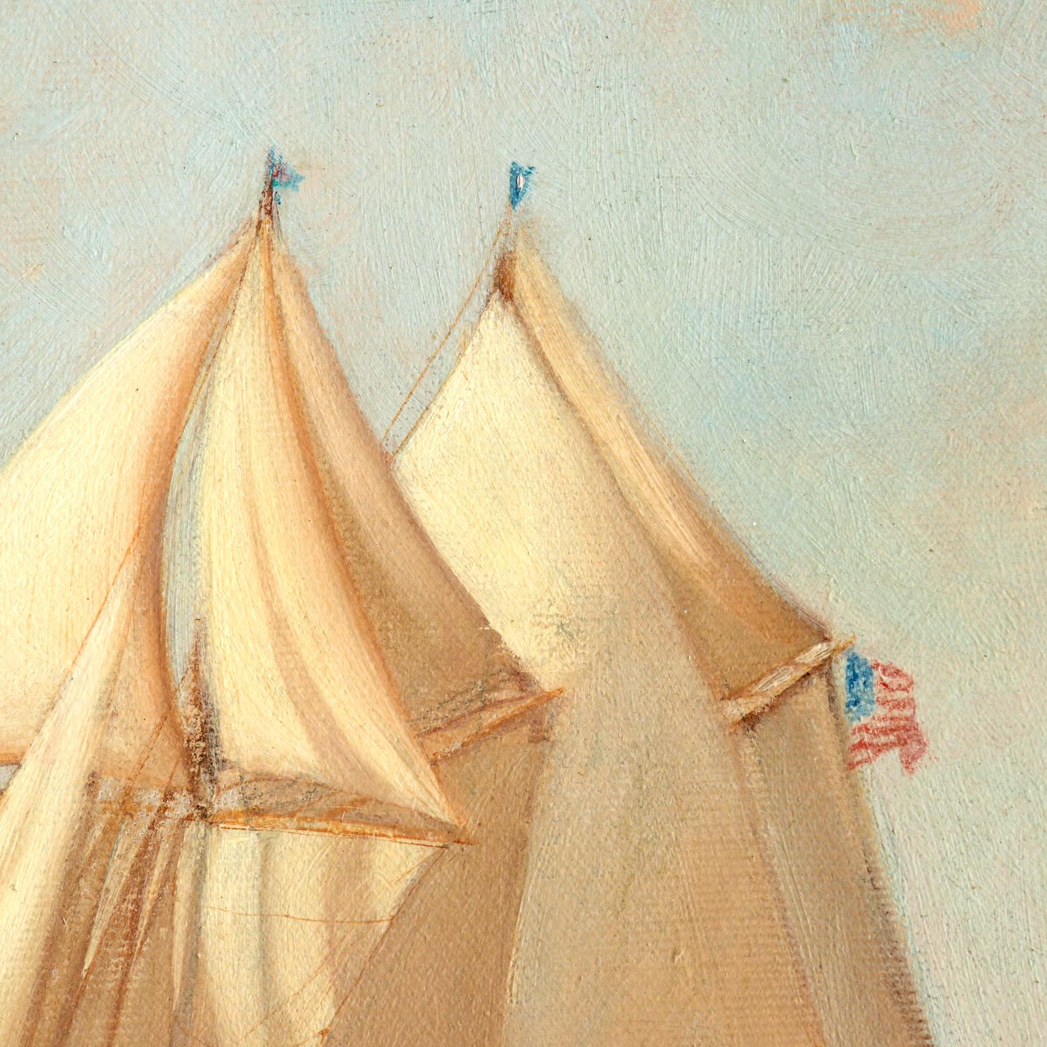 American Antique Signed Oil on Canvas Warren W. Sheppard, Likely an America's Cup Race  For Sale