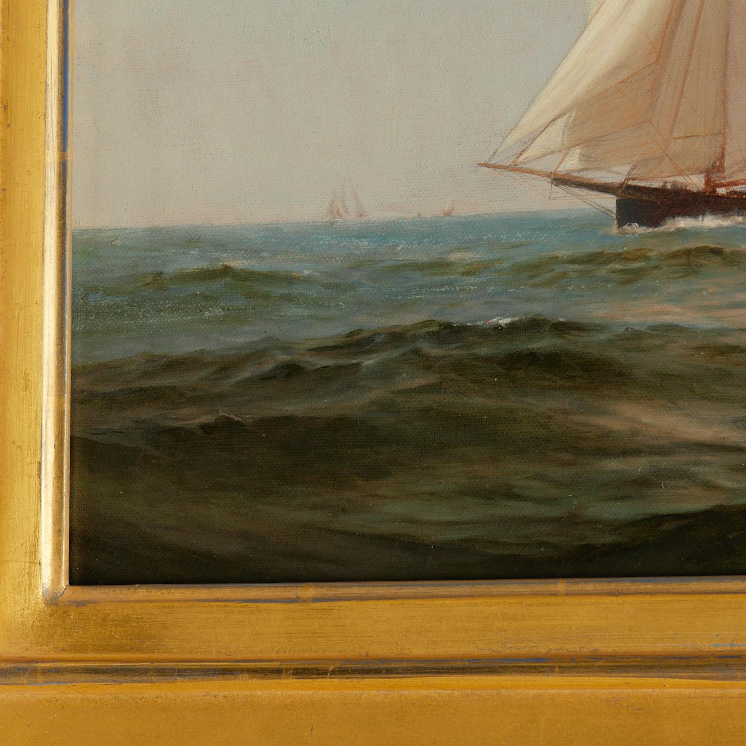 Antique Signed Oil on Canvas Warren W. Sheppard, Likely an America's Cup Race  In Good Condition For Sale In Morristown, NJ