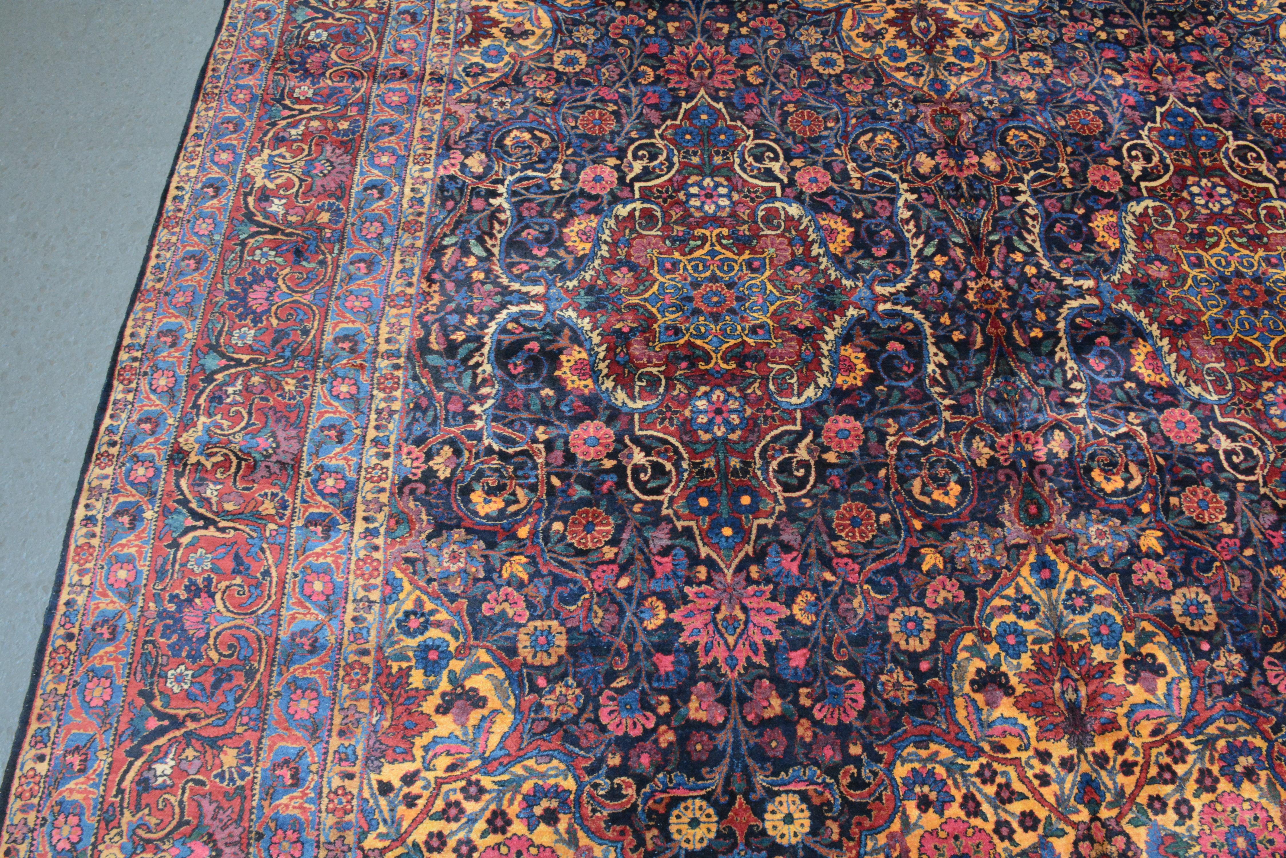 Kirman Antique Signed Persian Kerman Carpet For Sale