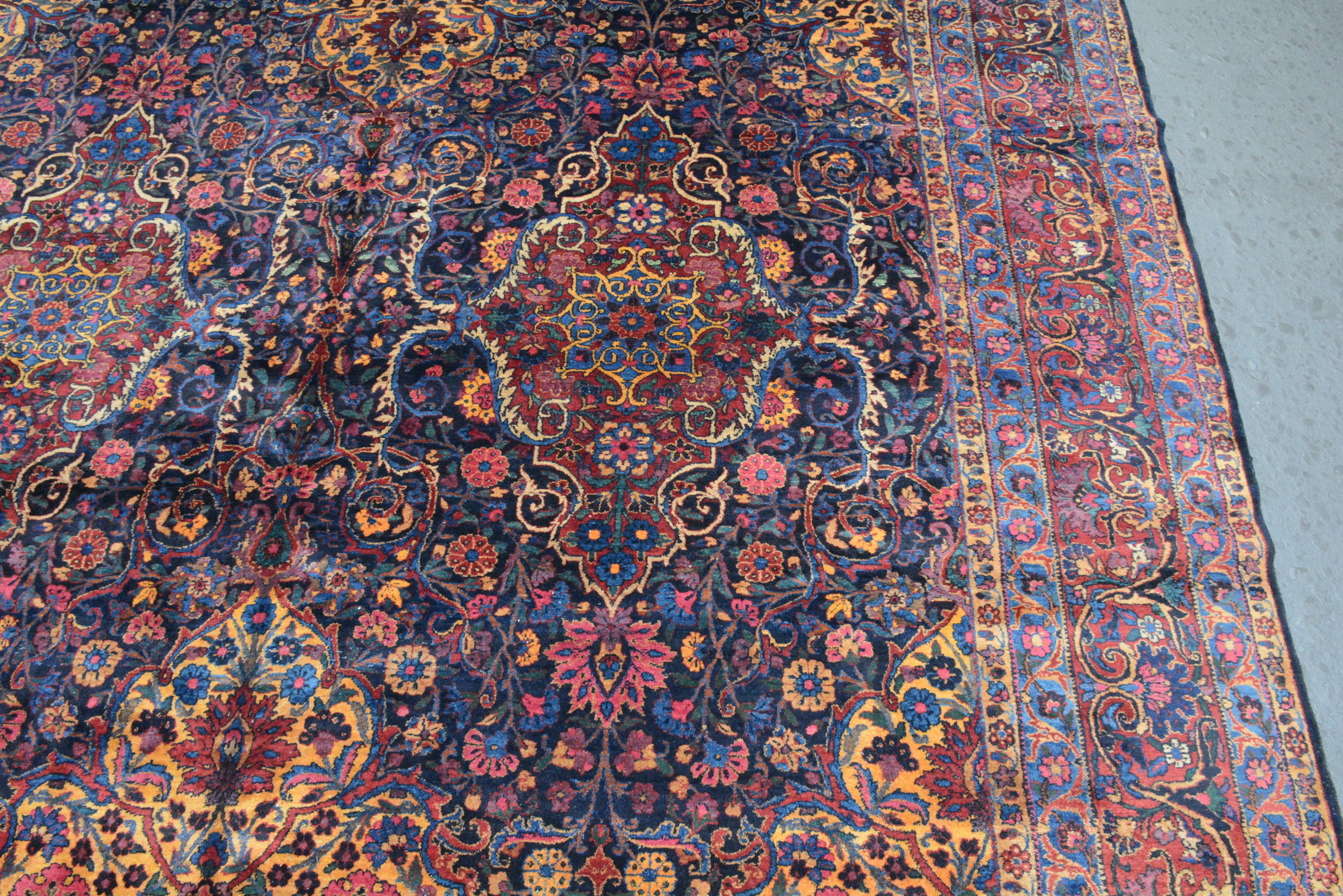 Woven Antique Signed Persian Kerman Carpet For Sale