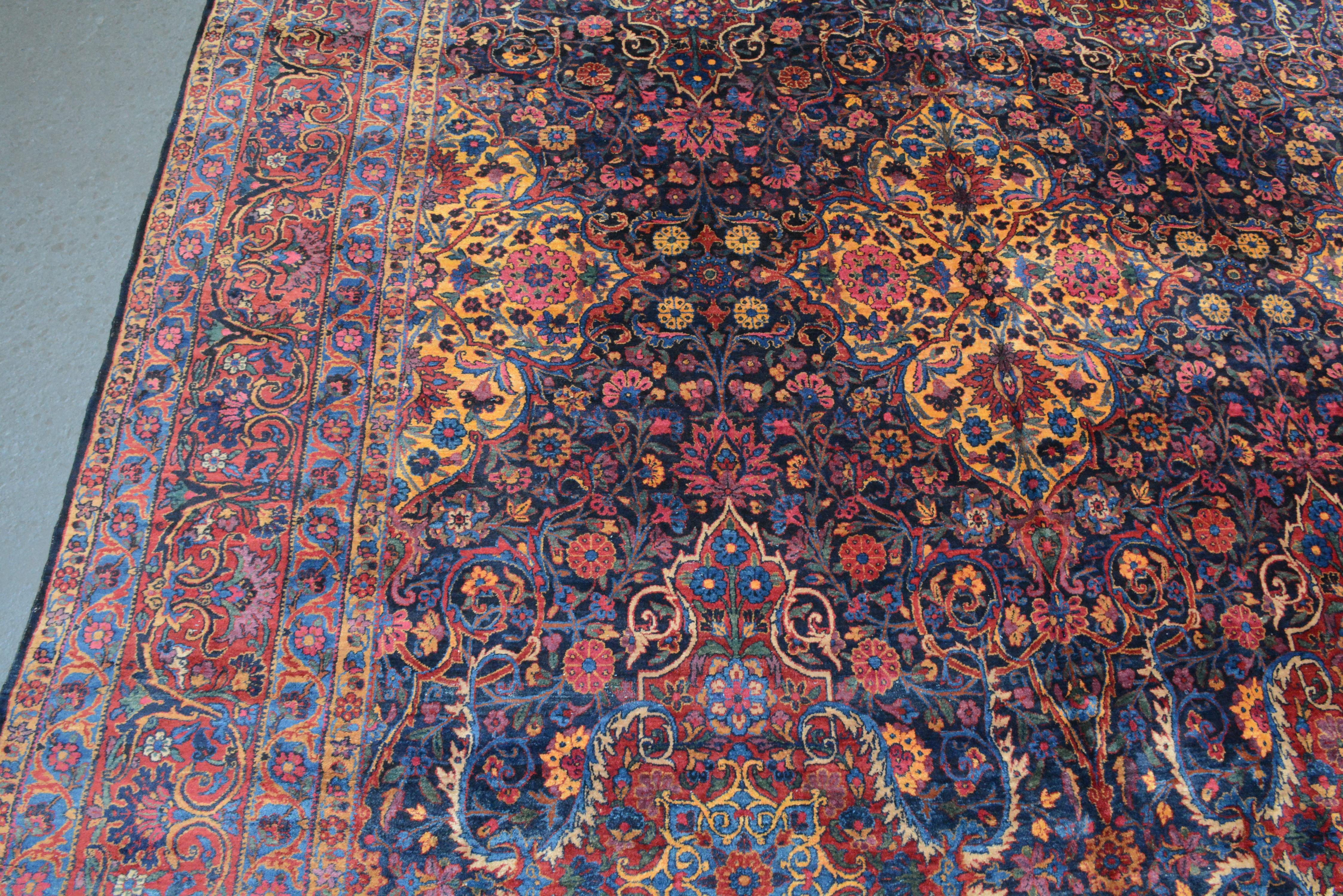 Antique Signed Persian Kerman Carpet In Excellent Condition For Sale In Closter, NJ