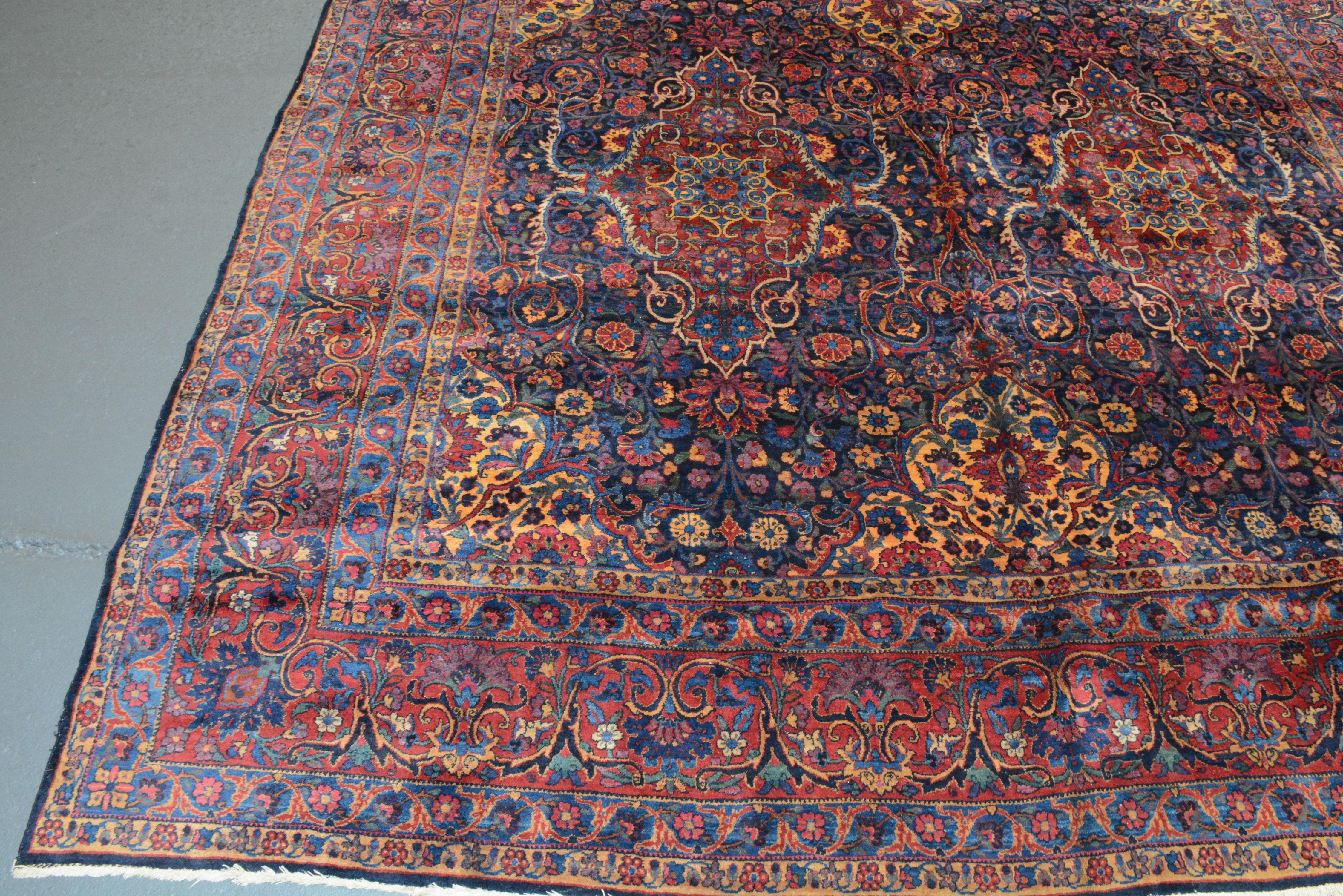 Mid-20th Century Antique Signed Persian Kerman Carpet For Sale