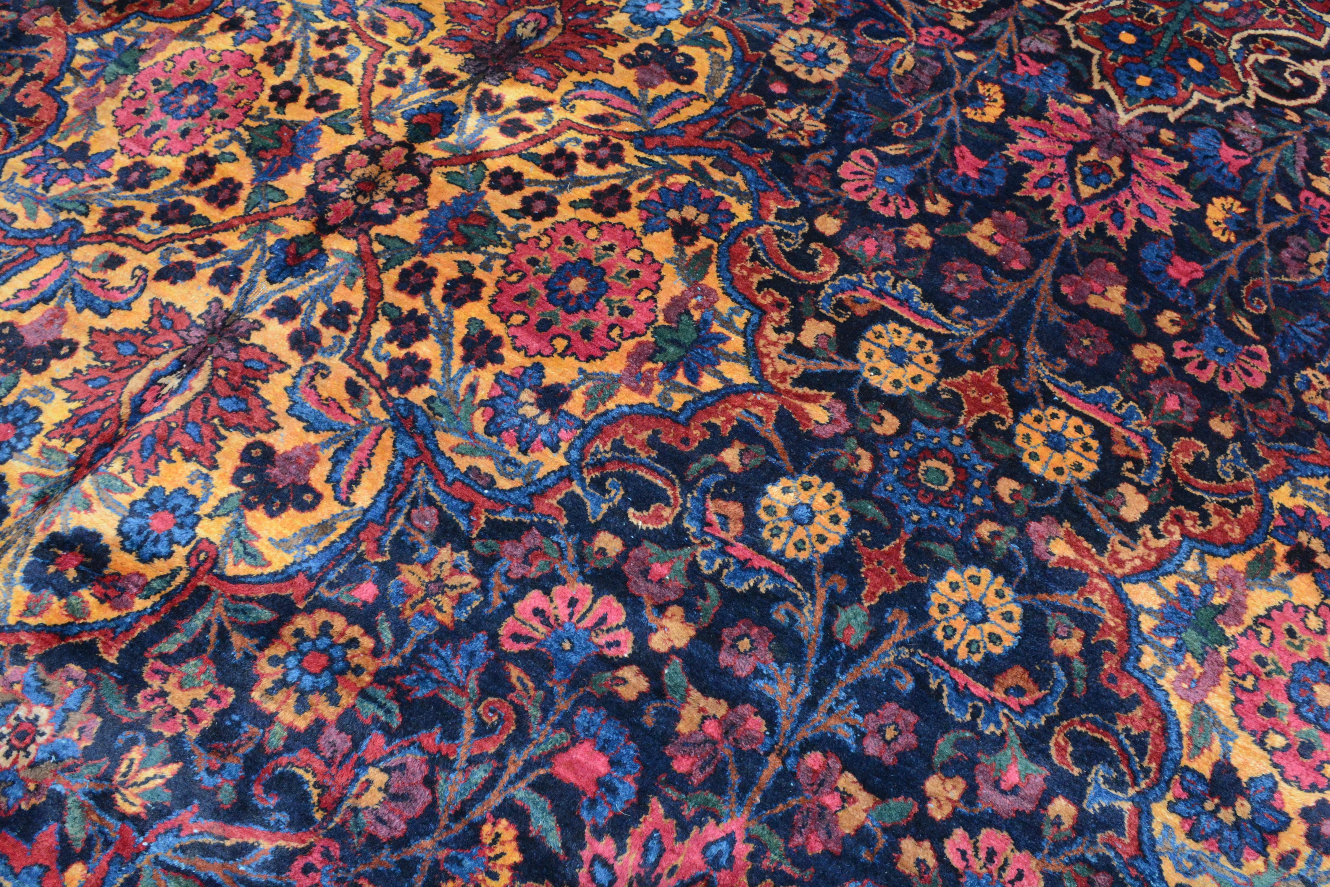 Wool Antique Signed Persian Kerman Carpet For Sale
