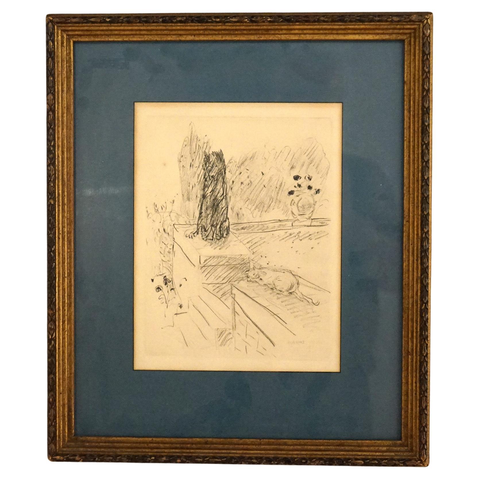 Antique Signed Pierre Bonnard Print “Chien Et Chat”, Framed, C1920