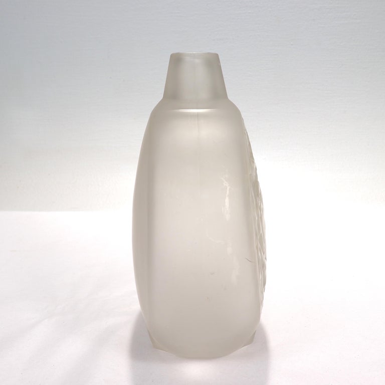 Antique Signed R. Lalique Deux Moneaux Dormant French Art Glass Vase at
