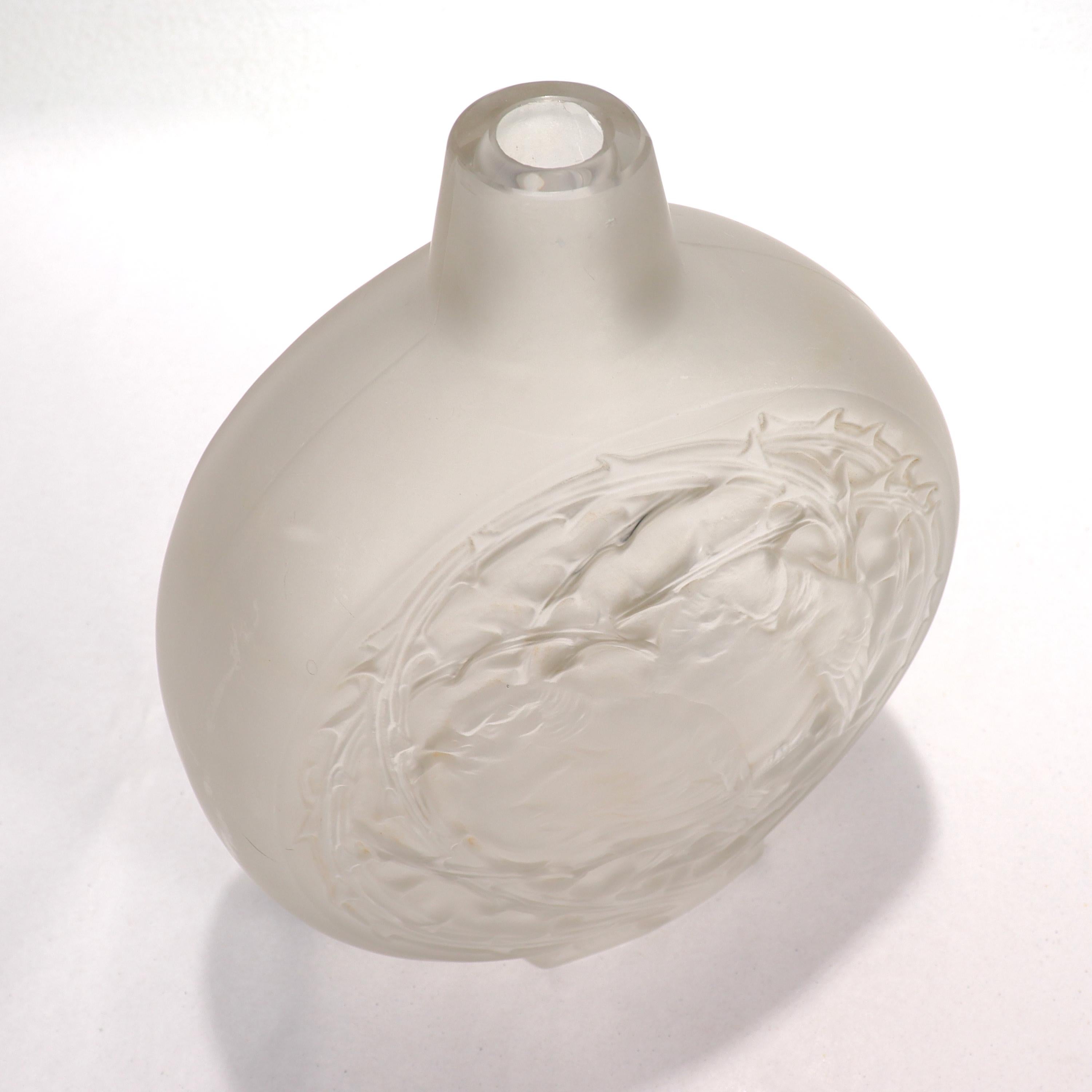 Antique Signed R. Lalique Deux Moneaux Dormant French Art Glass Vase 1