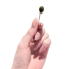 Antique Signed Rees & Son 14k Gold, Diamond, & Green Turquoise Cabochon Stickpin