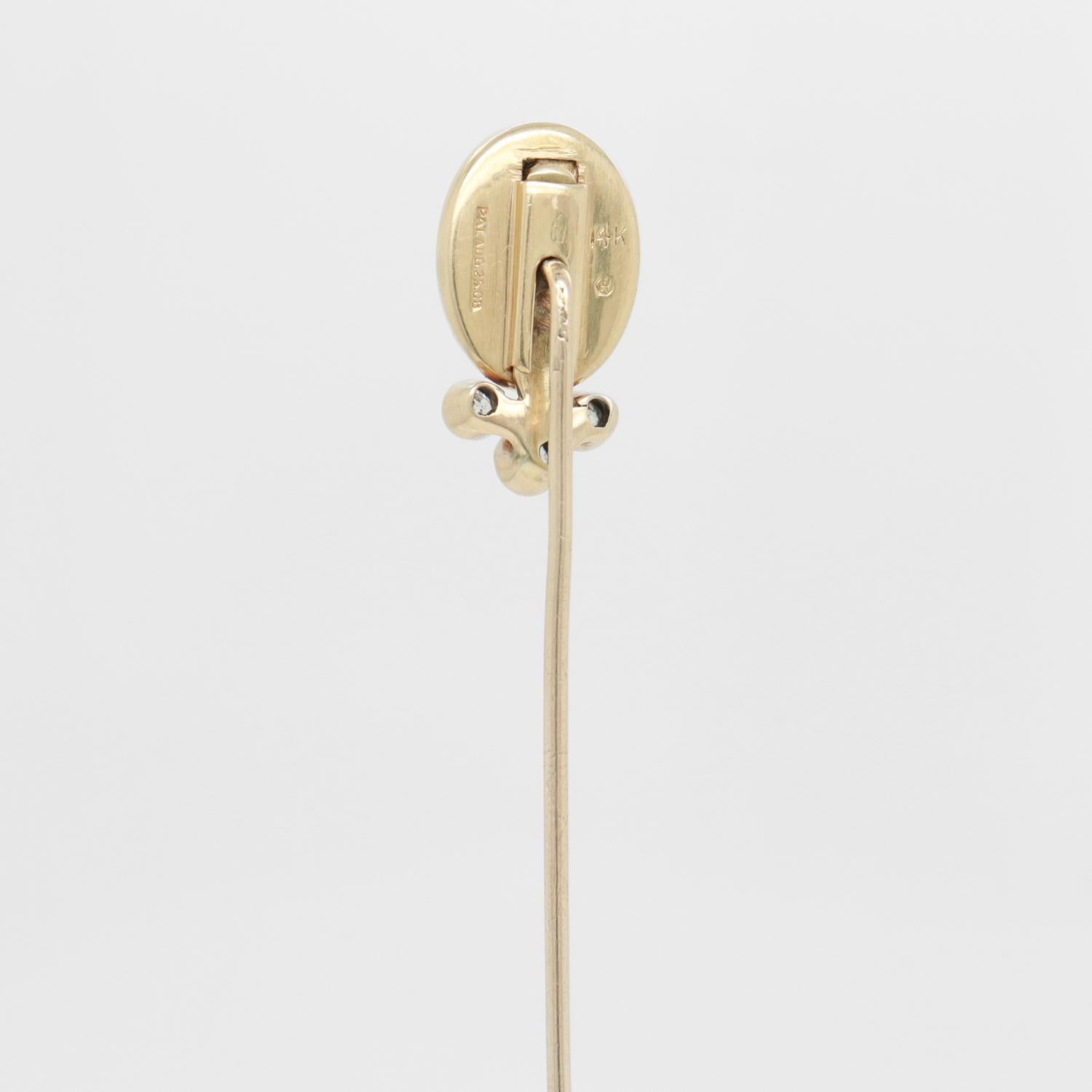 Alfiler de oro de 14 quilates, diamantes y cabujón de turquesa verde firmado por Rees & Son en Bueno estado para la venta en Philadelphia, PA