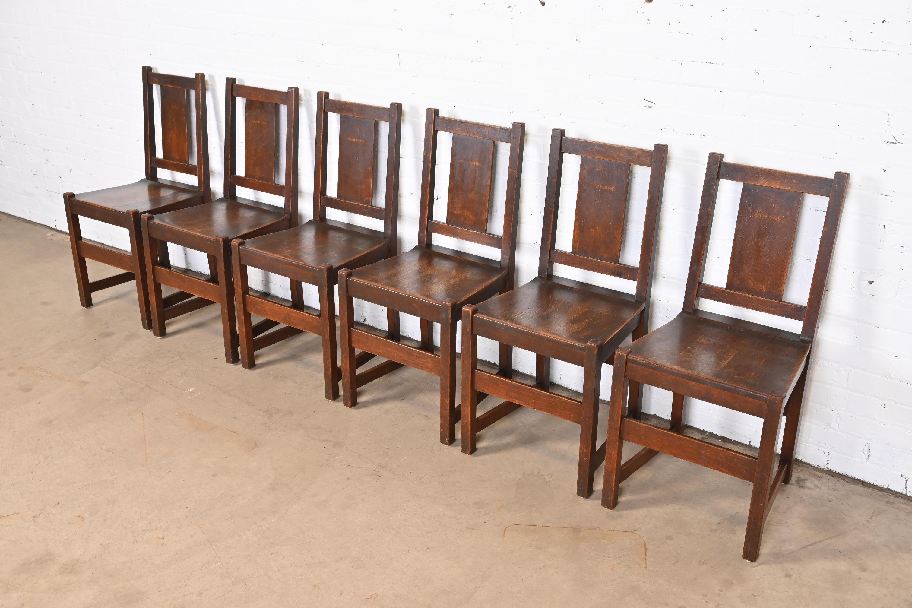 Arts and Crafts Antique Signed Stickley Mission Oak Arts & Crafts Dining Chairs, Circa 1900