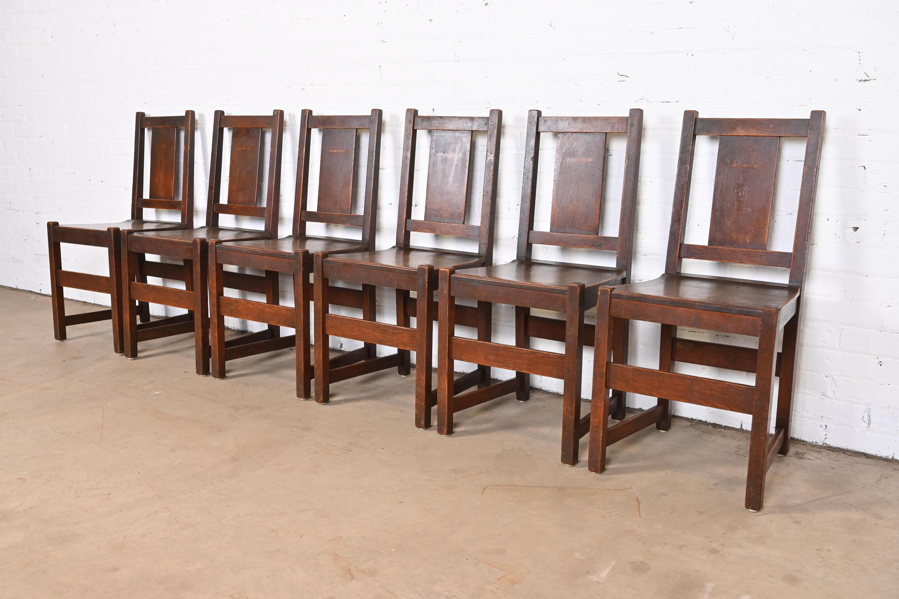 American Antique Signed Stickley Mission Oak Arts & Crafts Dining Chairs, Circa 1900