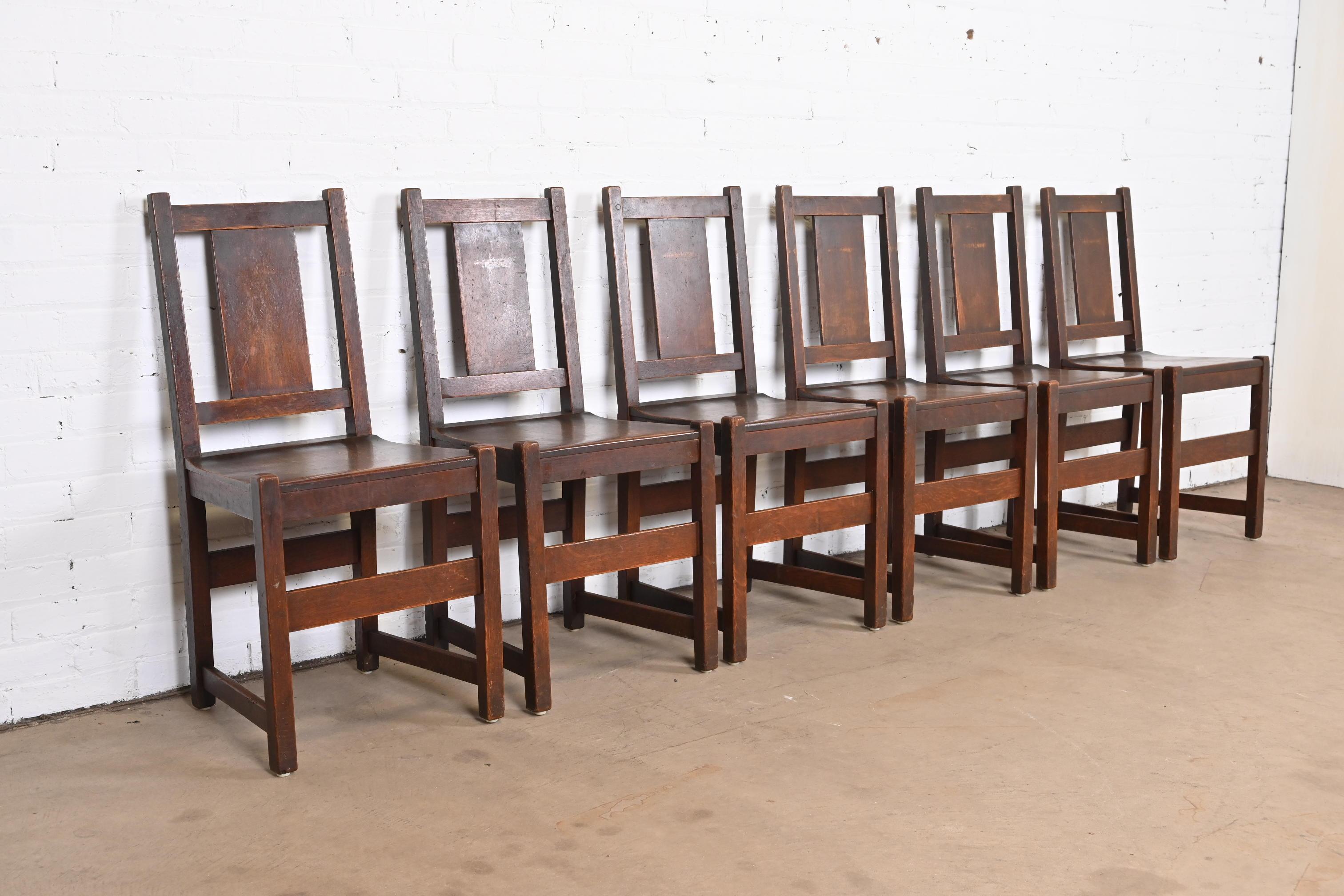 20th Century Antique Signed Stickley Mission Oak Arts & Crafts Dining Chairs, Circa 1900