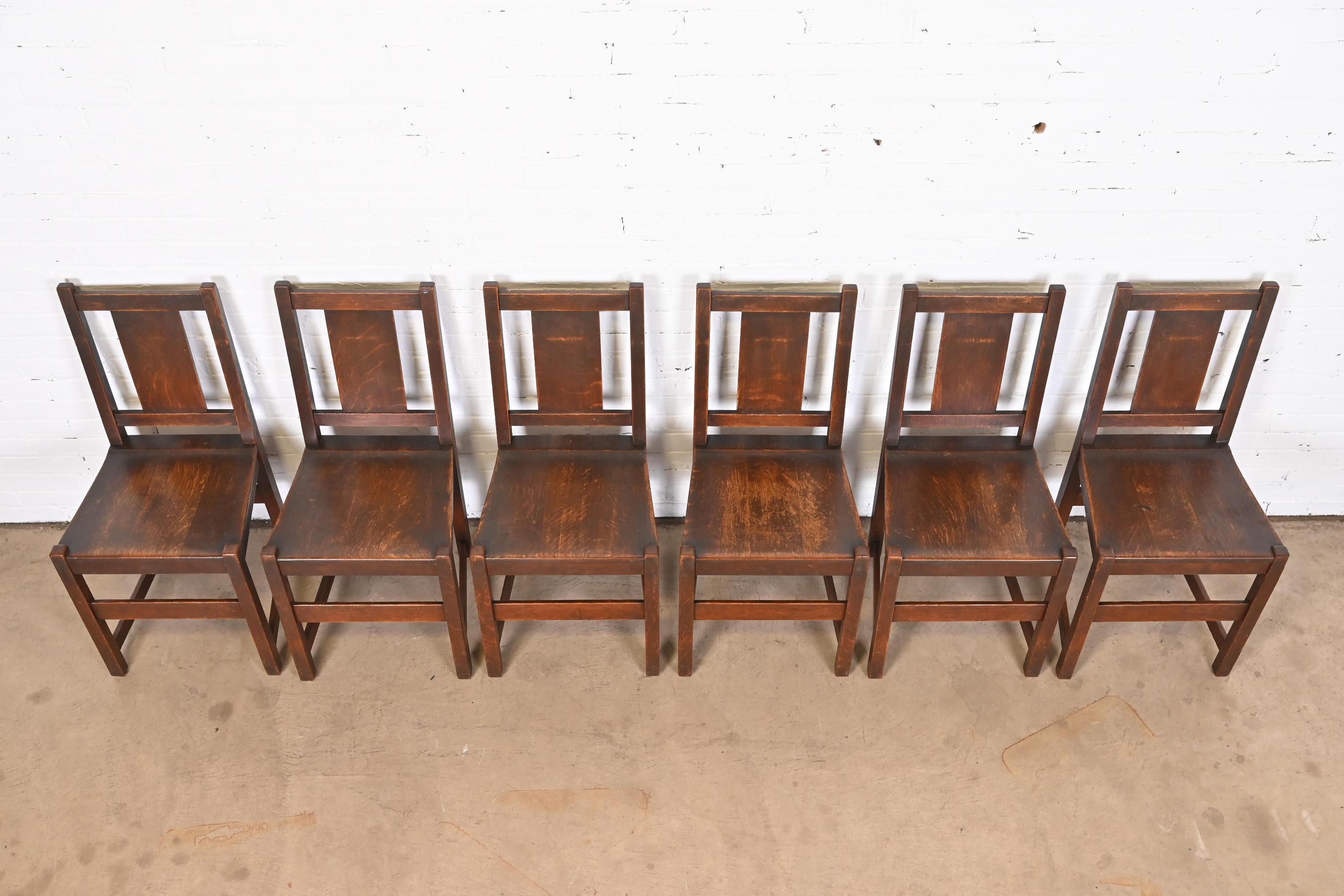 Antique Signed Stickley Mission Oak Arts & Crafts Dining Chairs, Circa 1900 1