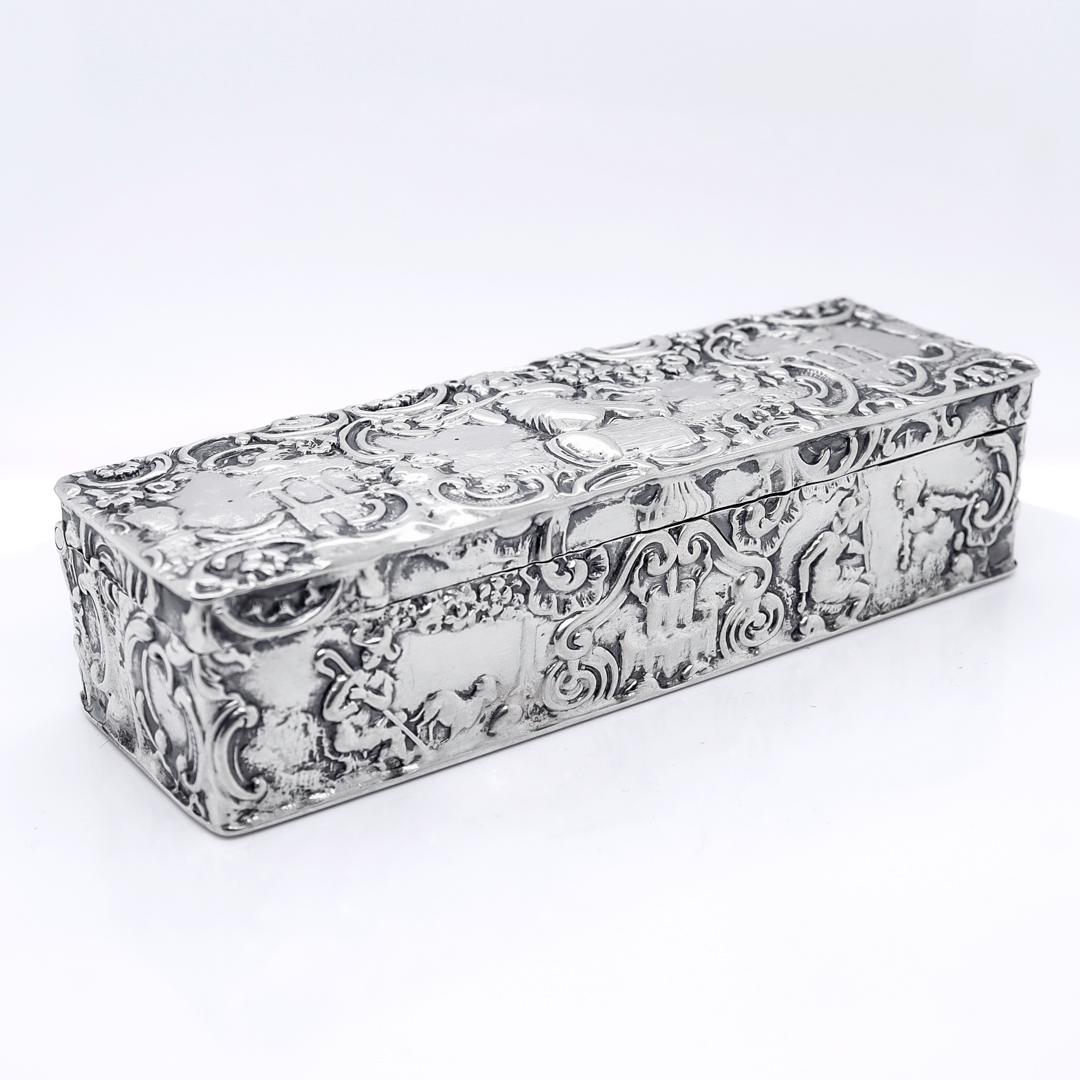 Antique Signed Storck & Sinsheimer Rococo Style 800 Silver Repoussé Dresser Box In Good Condition For Sale In Philadelphia, PA