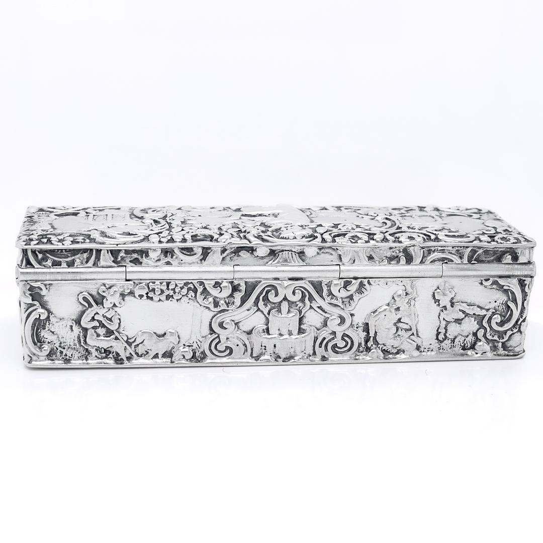 Antike signierte Storck & Sinsheimer Rokoko Stil 800 Silber Repoussé Kommode im Angebot 3