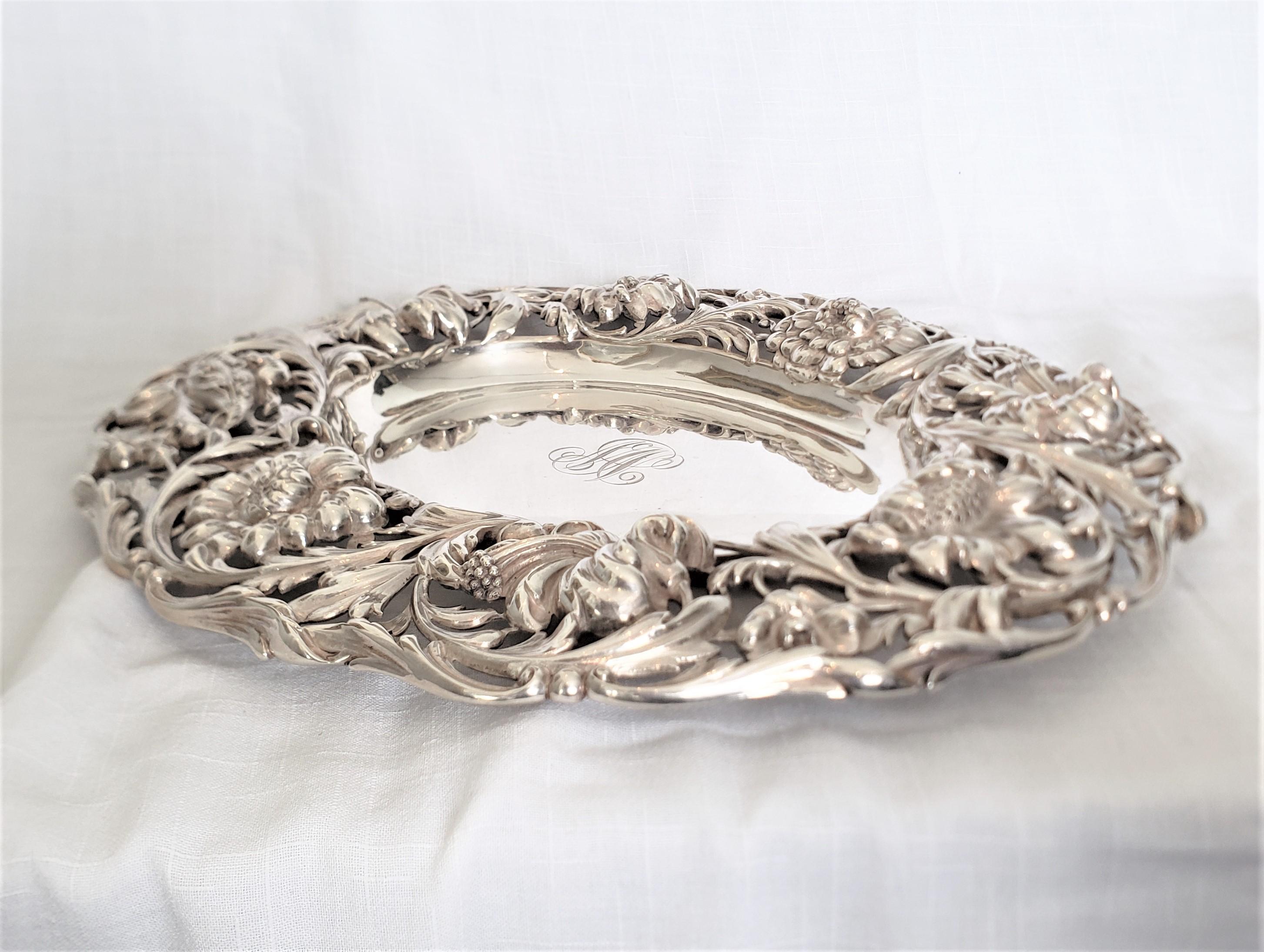 Antique Signed Tiffany & Co. Sterling Silver Serving Dish with Floral Decoration For Sale 3