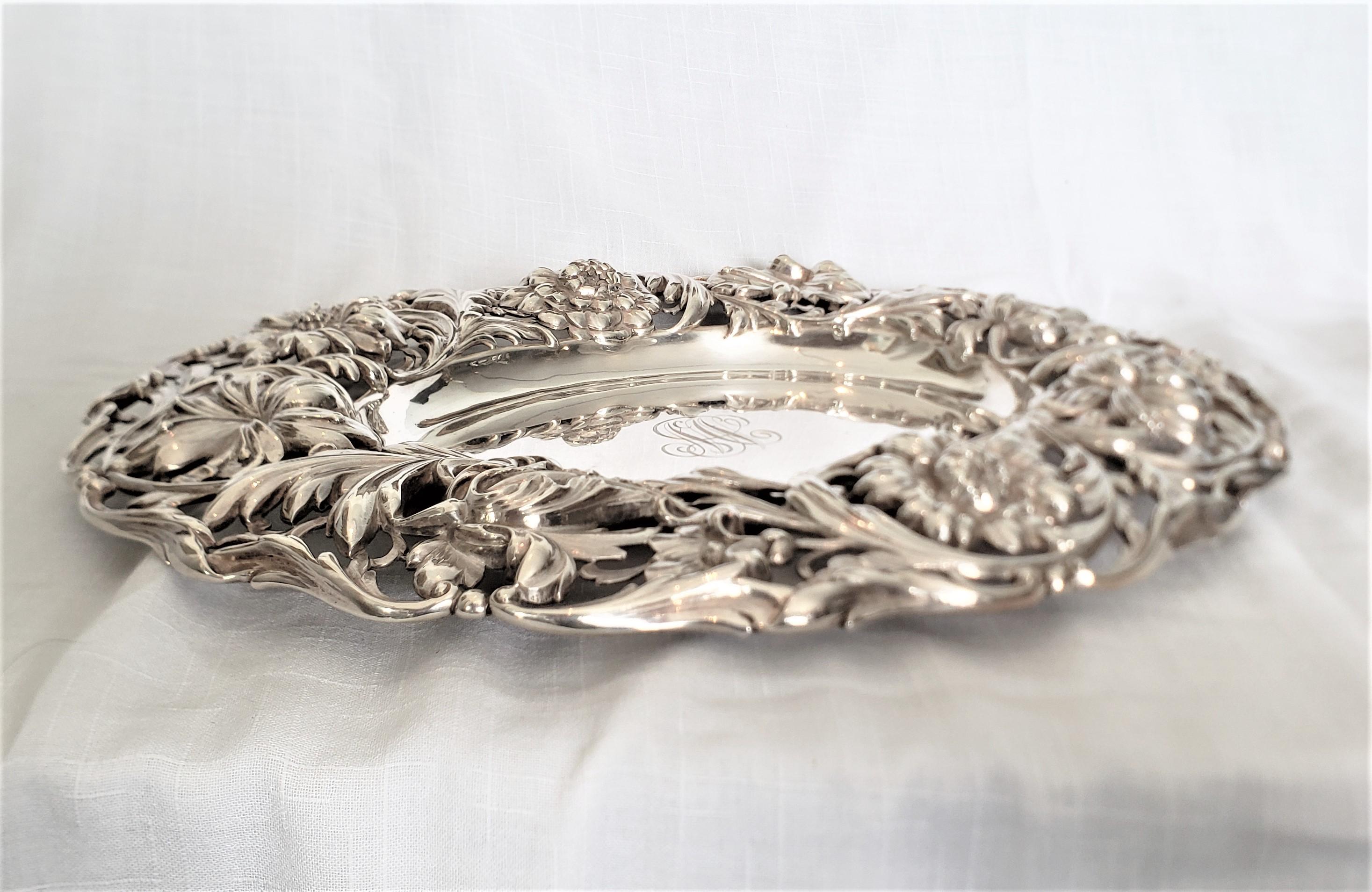 Antique Signed Tiffany & Co. Sterling Silver Serving Dish with Floral Decoration For Sale 4