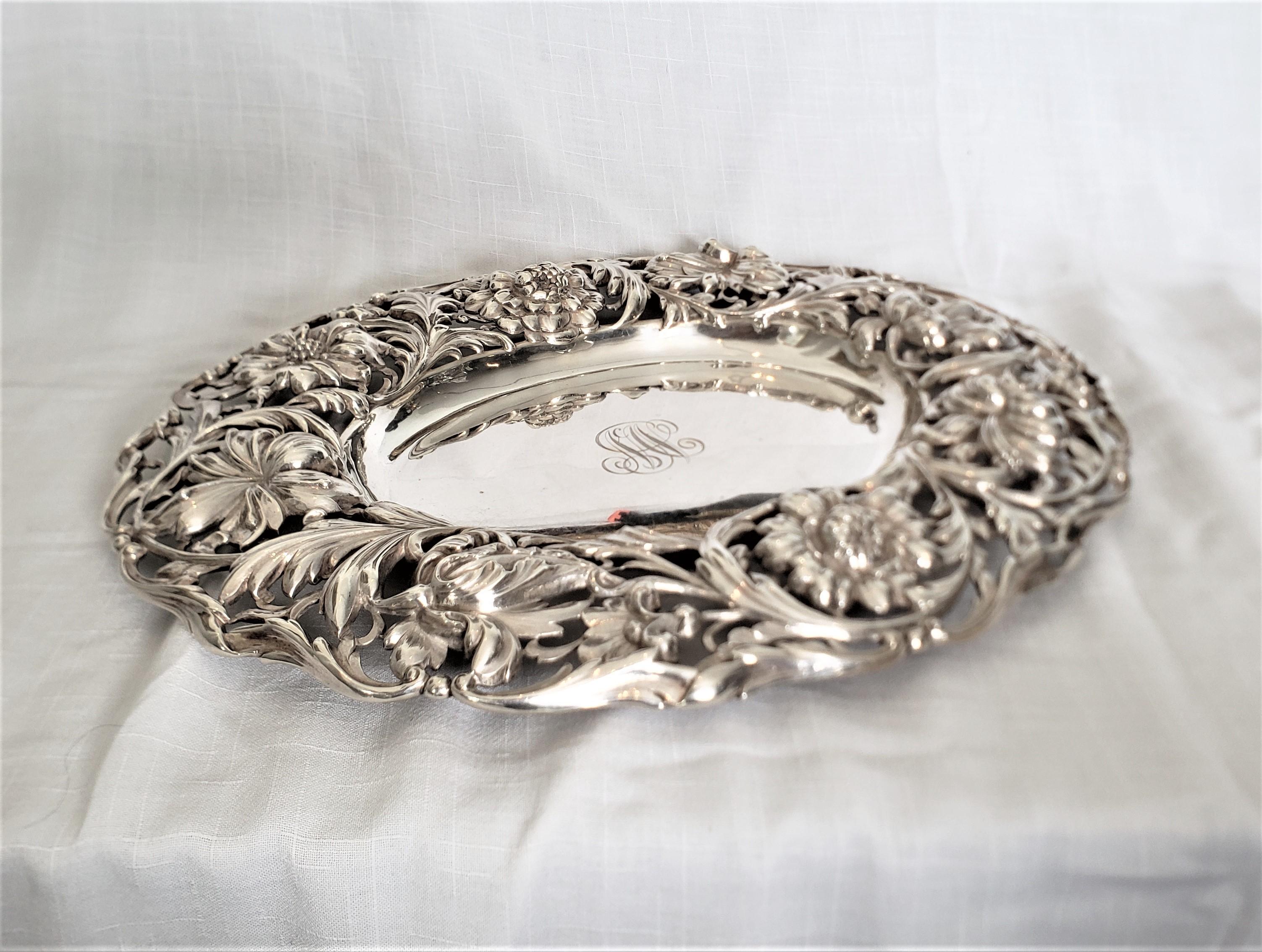 High Victorian Antique Signed Tiffany & Co. Sterling Silver Serving Dish with Floral Decoration For Sale