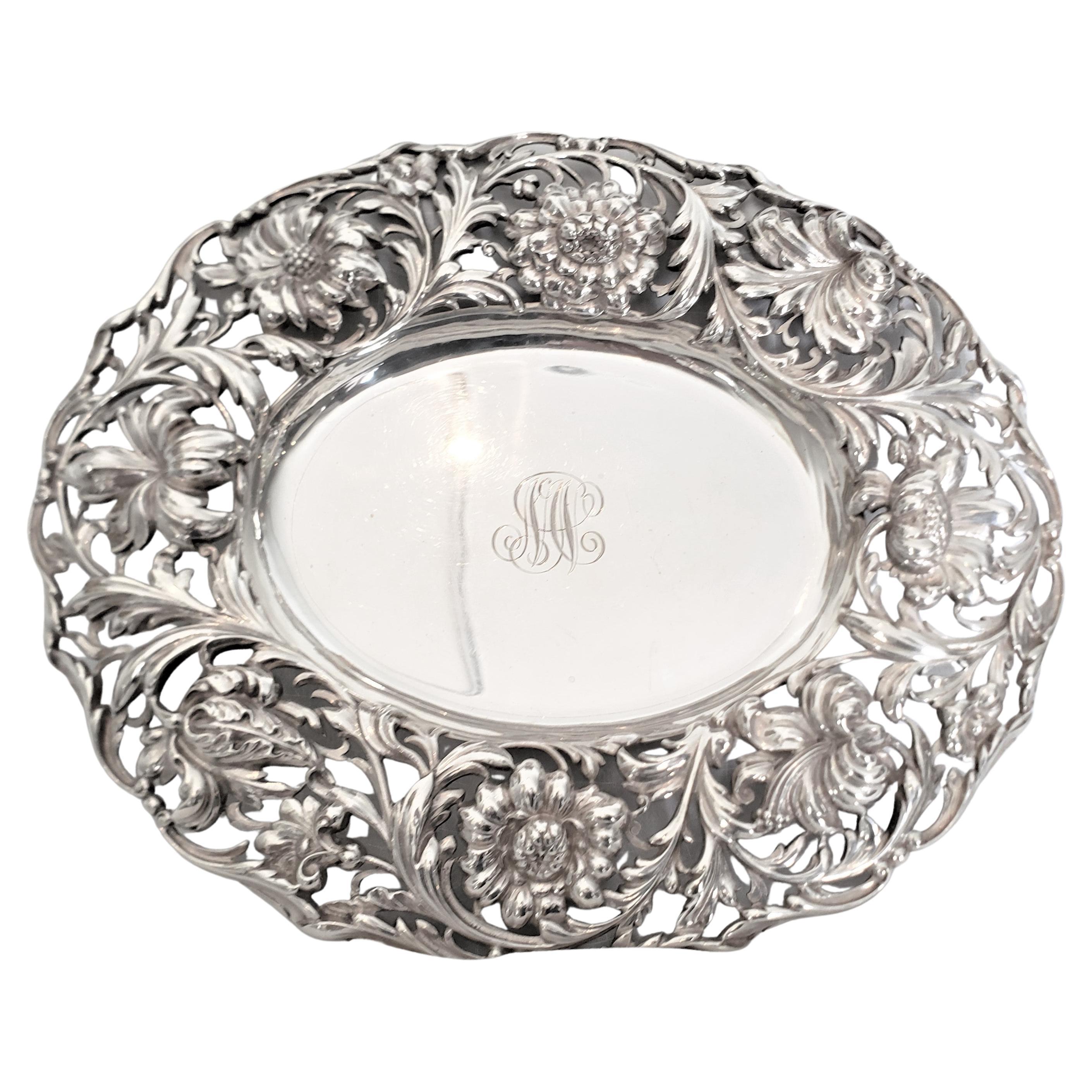 American Antique Signed Tiffany & Co. Sterling Silver Serving Dish with Floral Decoration For Sale