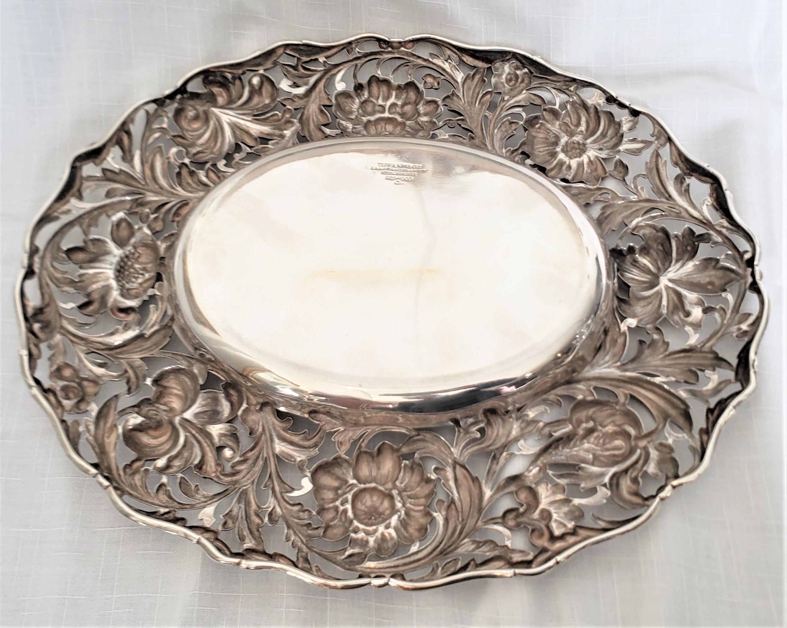 Hand-Crafted Antique Signed Tiffany & Co. Sterling Silver Serving Dish with Floral Decoration For Sale