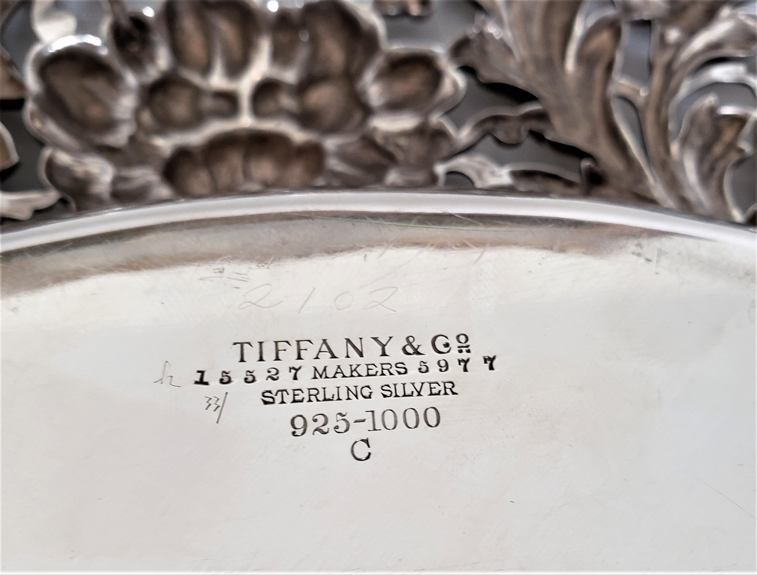 Antique Signed Tiffany & Co. Sterling Silver Serving Dish with Floral Decoration In Good Condition For Sale In Hamilton, Ontario