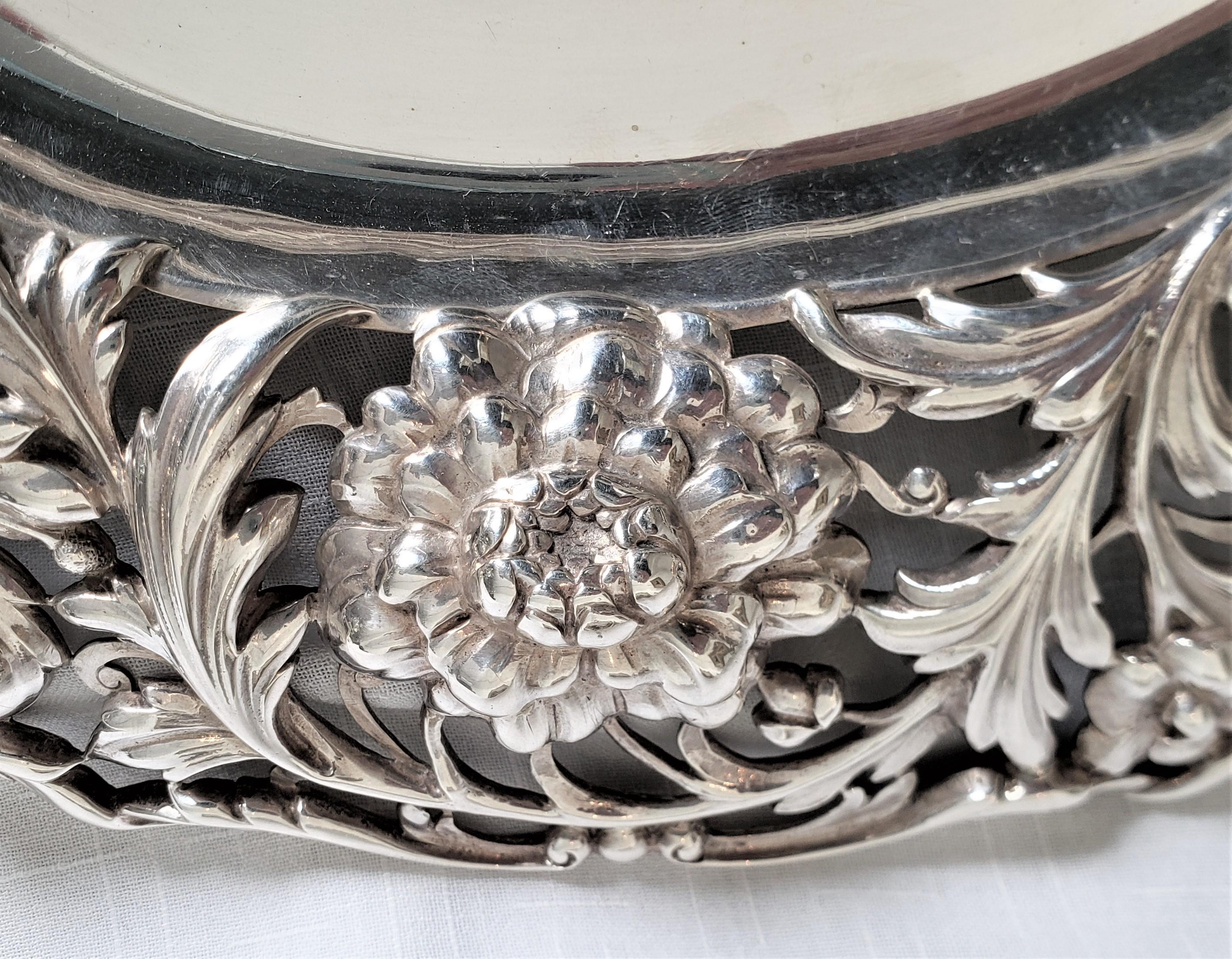 19th Century Antique Signed Tiffany & Co. Sterling Silver Serving Dish with Floral Decoration For Sale