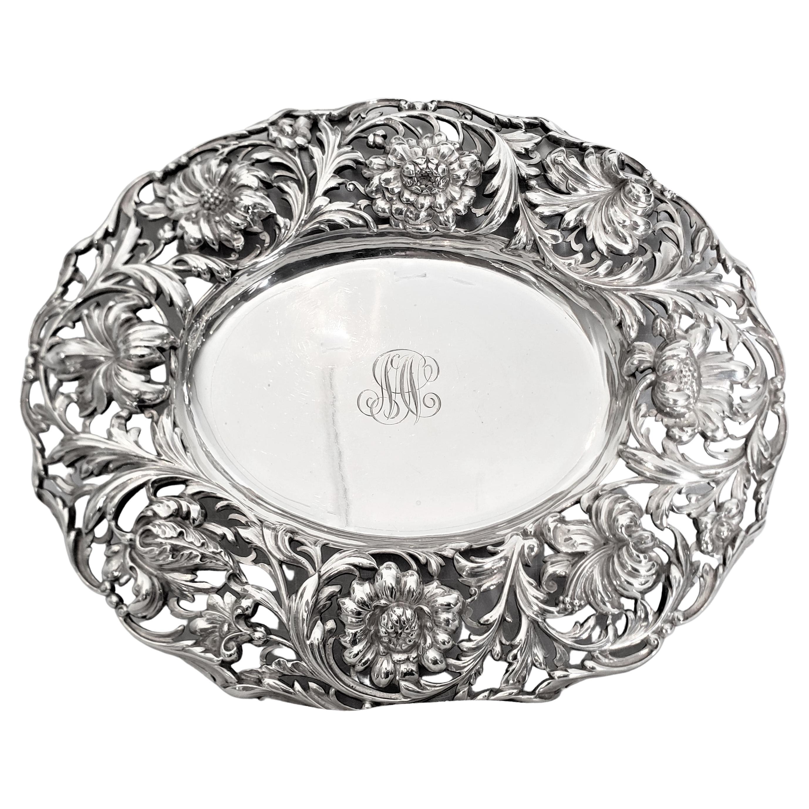 Antique Signed Tiffany & Co. Sterling Silver Serving Dish with Floral Decoration For Sale