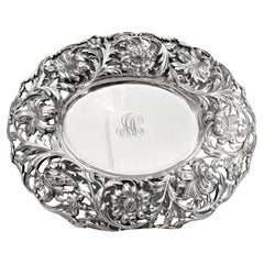 Antique Signed Tiffany & Co. Sterling Silver Serving Dish with Floral Decoration