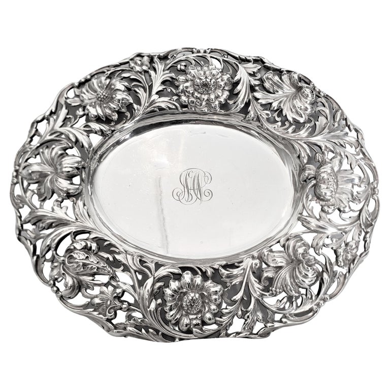 Antique Signed Tiffany and Sterling Silver Serving Dish with
